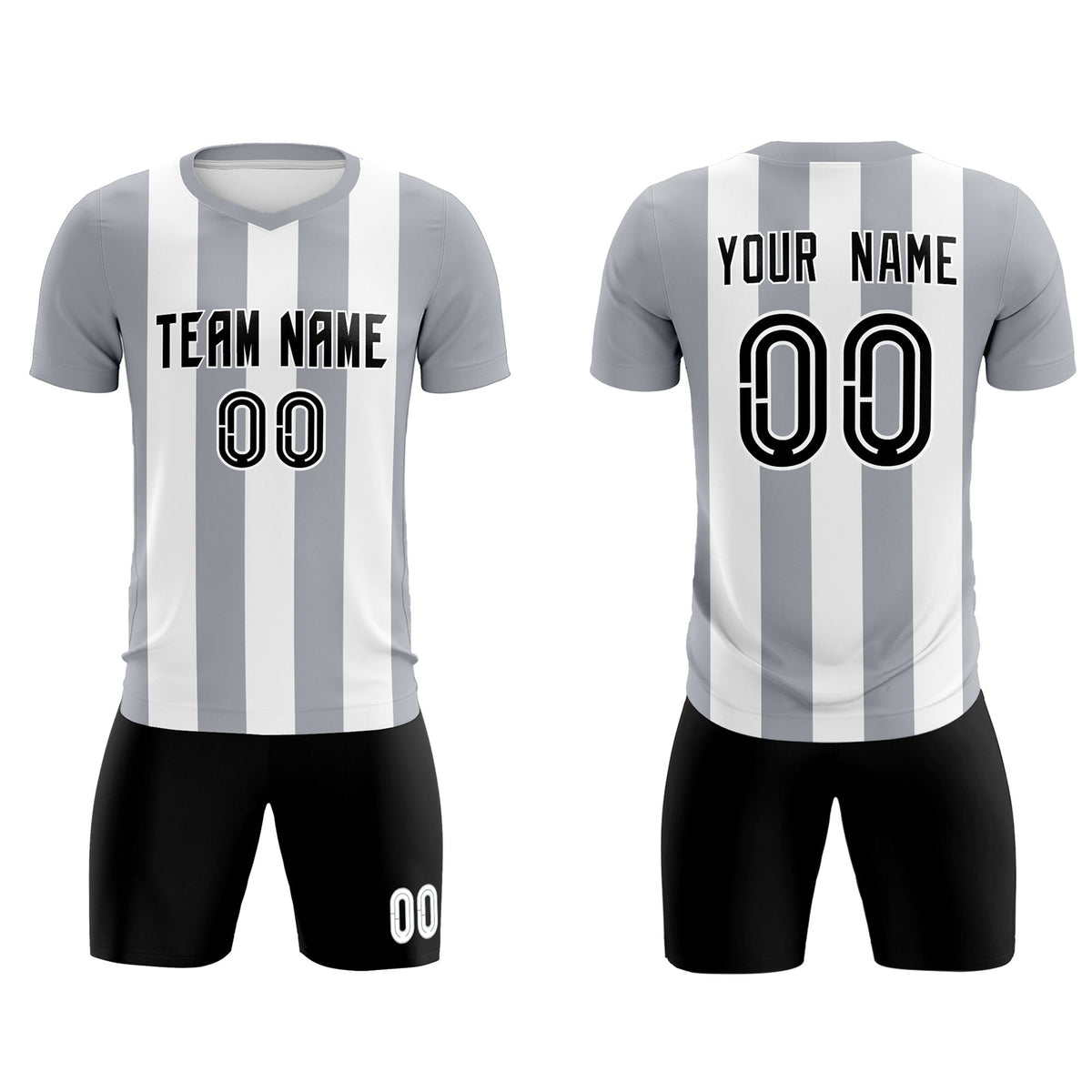 Custom White Gray Vertical Stripes Casual Outdoor Football Kits Jersey