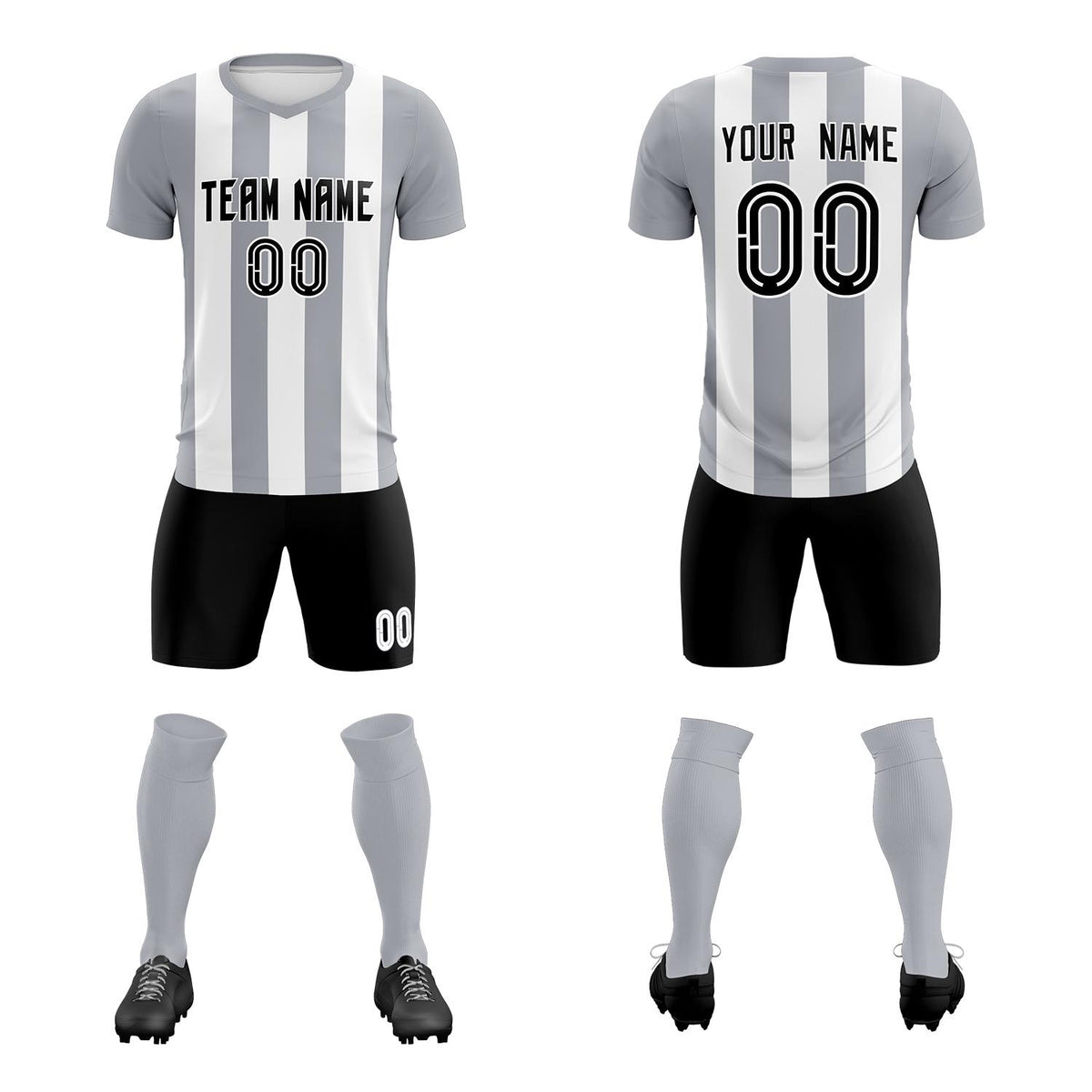 Custom White Gray Vertical Stripes Casual Outdoor Football Kits Jersey