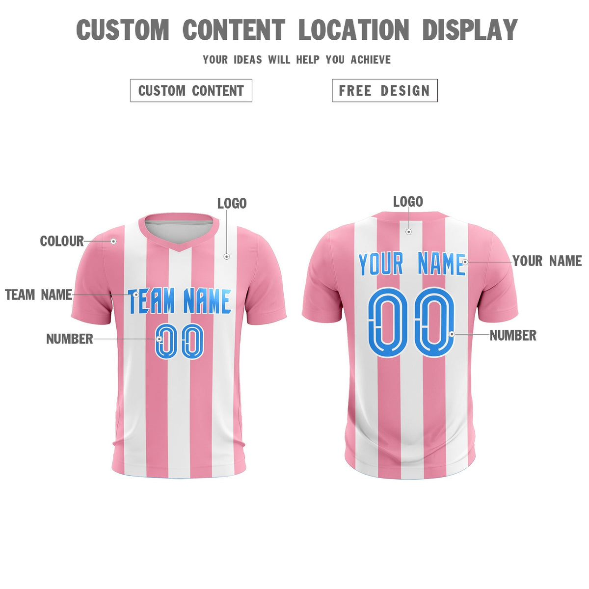 Custom White Light Pink Vertical Stripes Casual Outdoor Football Kits Jersey