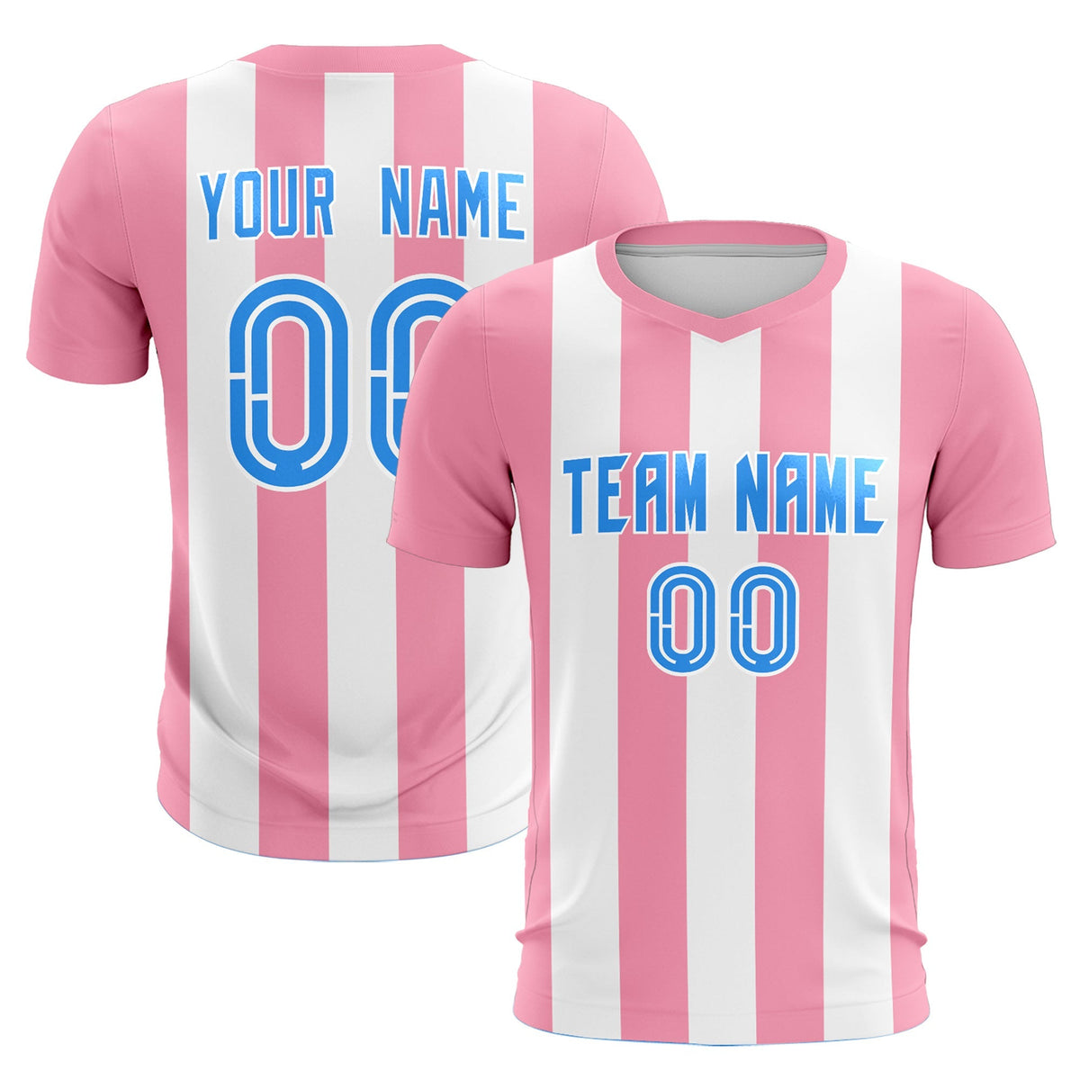 Custom White Light Pink Vertical Stripes Casual Outdoor Football Kits Jersey