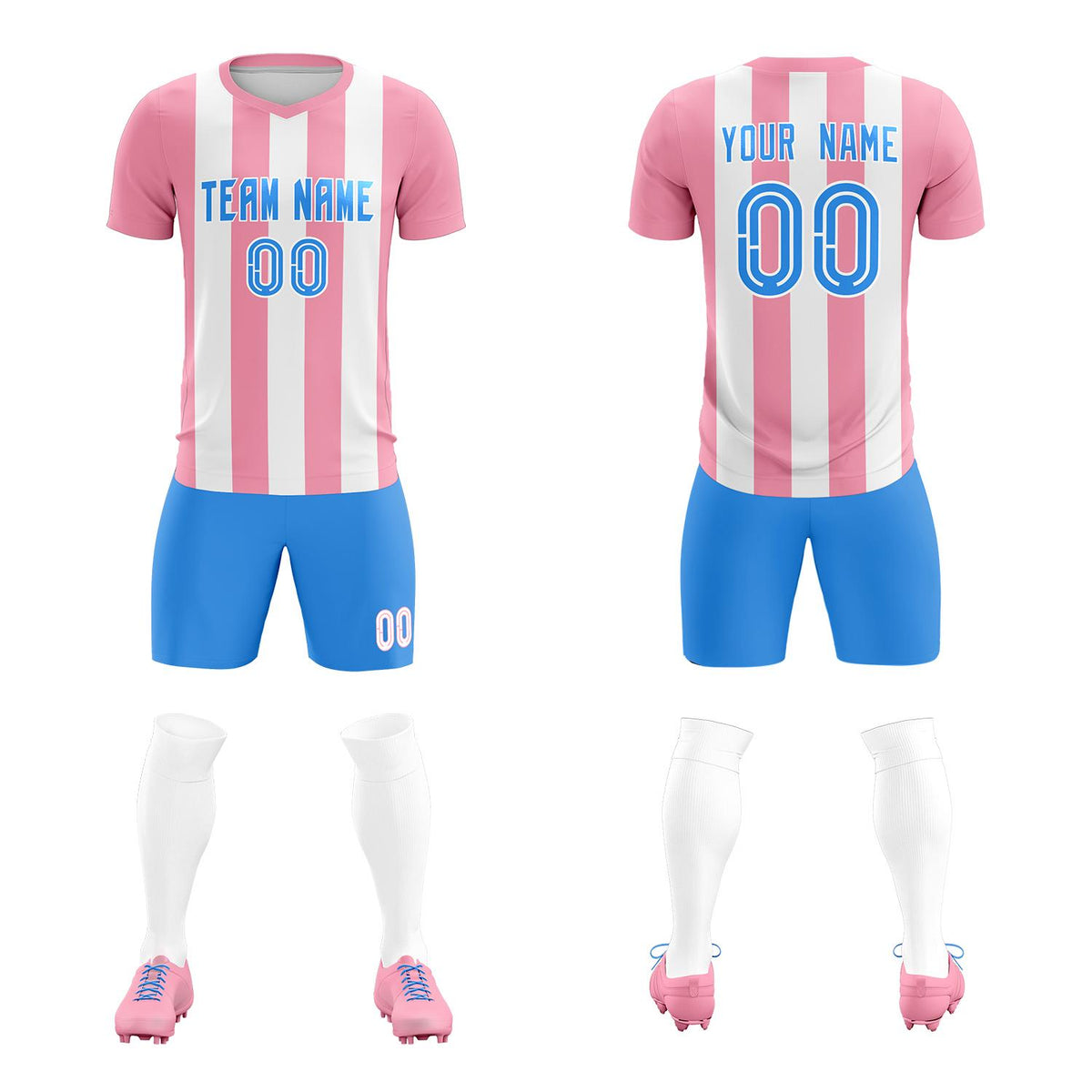 Custom White Light Pink Vertical Stripes Casual Outdoor Football Kits Jersey