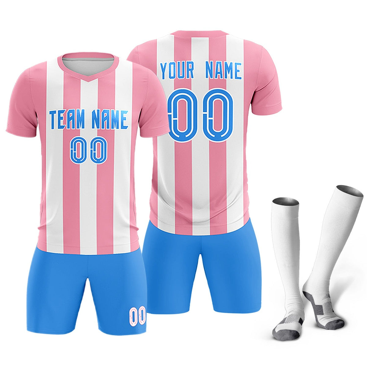 Custom White Light Pink Vertical Stripes Casual Outdoor Football Kits Jersey
