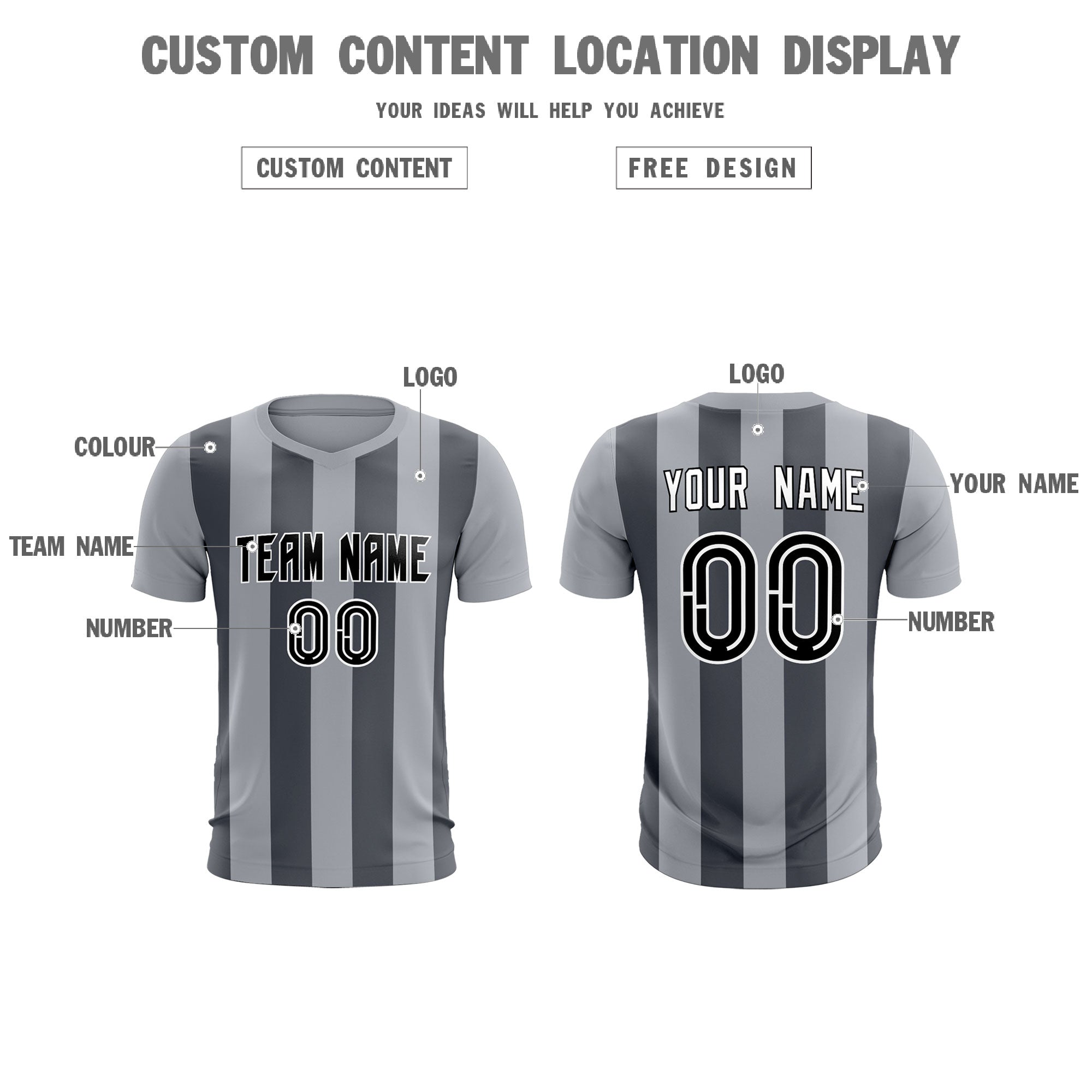 Custom Gray Dark Gray Vertical Stripes Casual Outdoor Football Kits Jersey