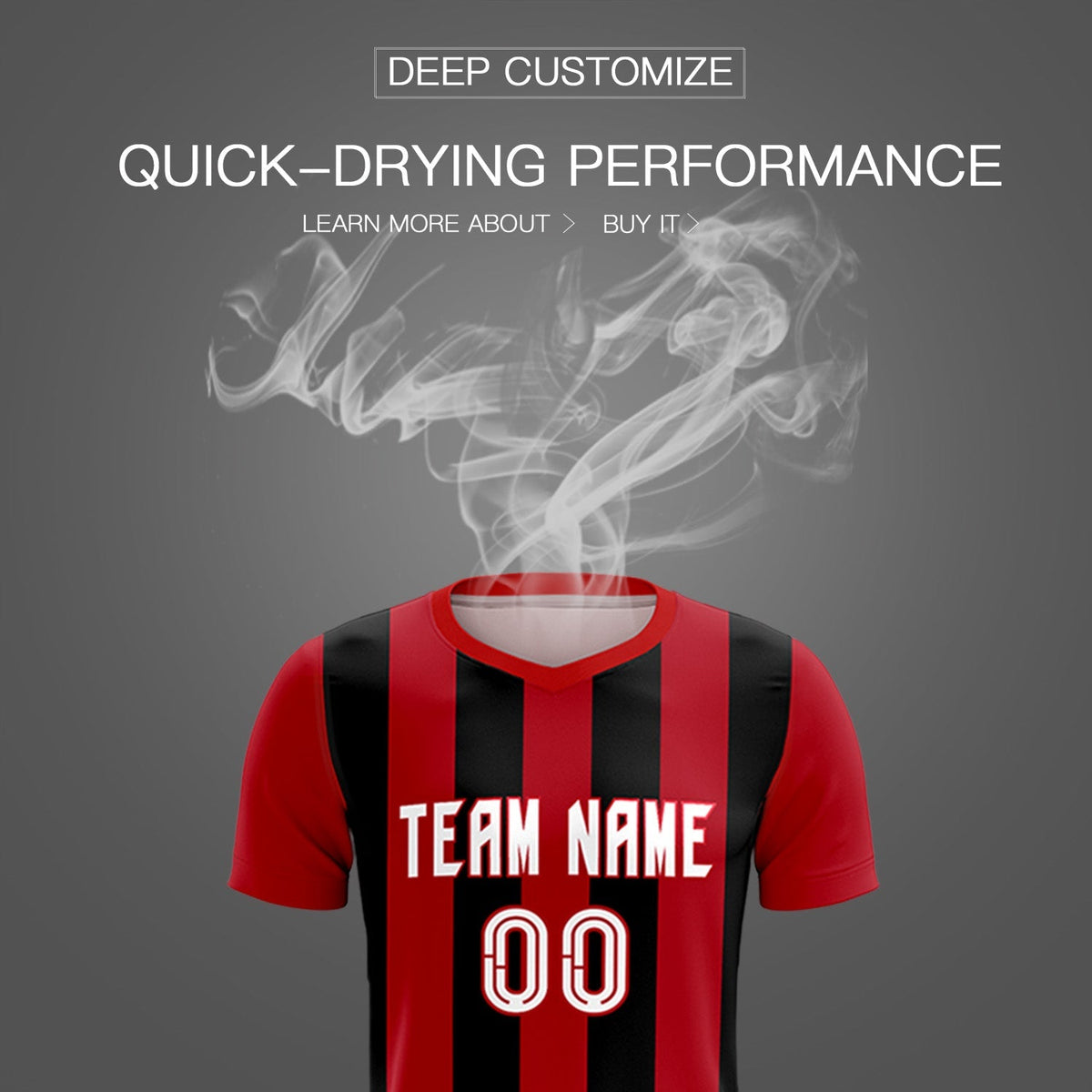 Custom Red Black Vertical Stripes Casual Outdoor Football Kits Jersey