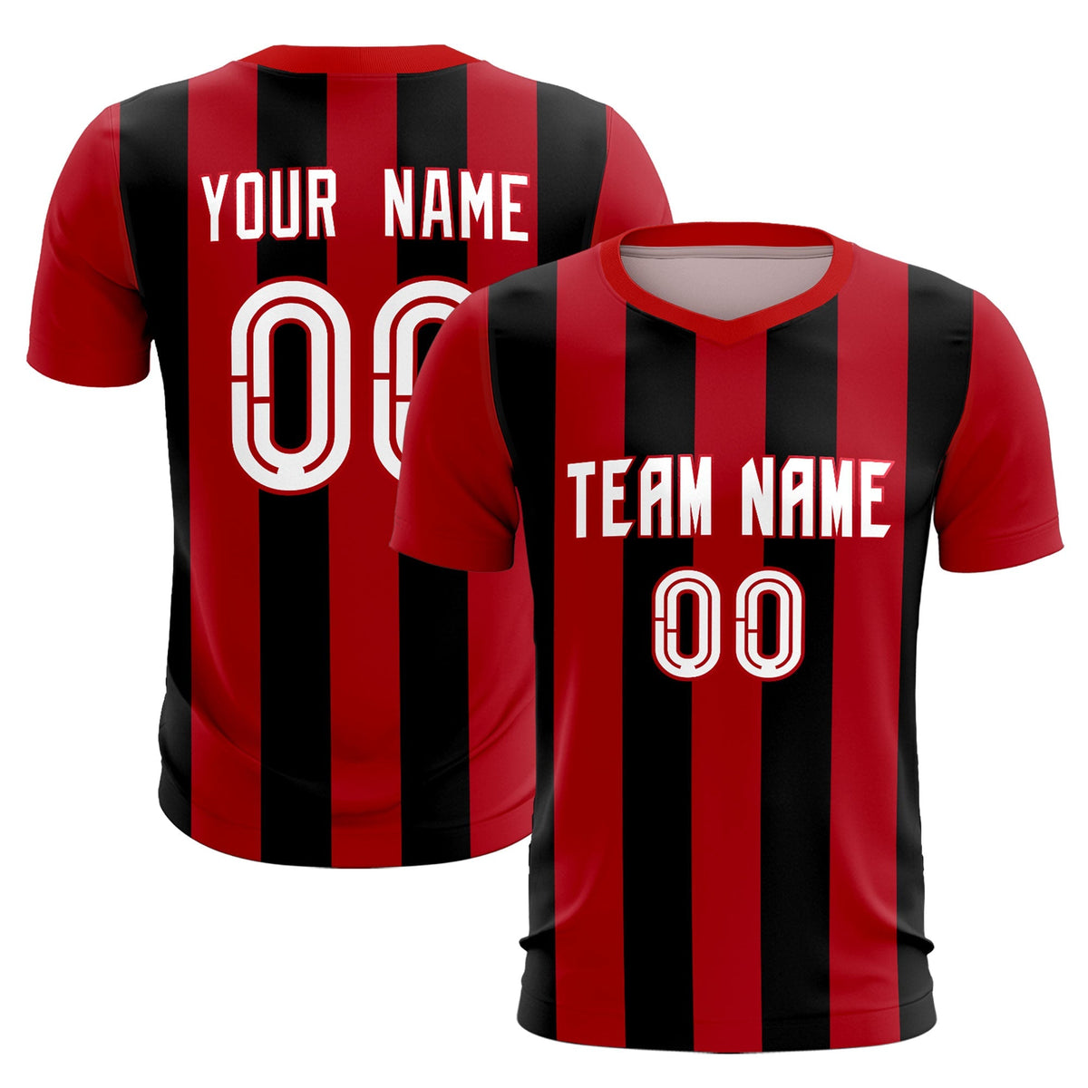 Custom Red Black Vertical Stripes Casual Outdoor Football Kits Jersey