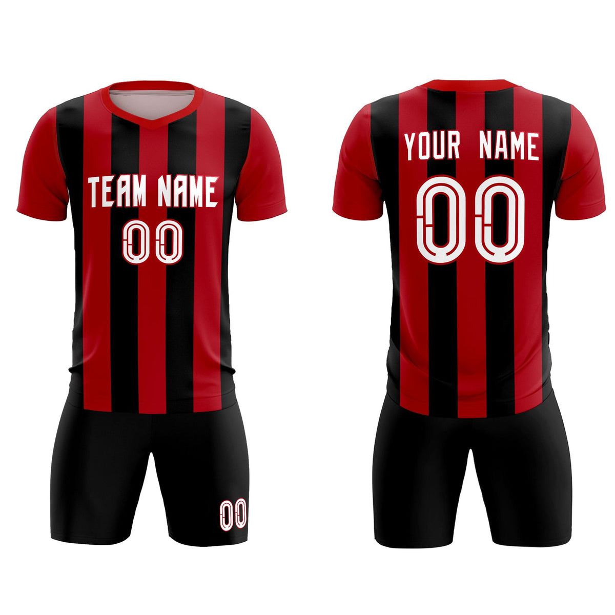 Custom Red Black Vertical Stripes Casual Outdoor Football Kits Jersey