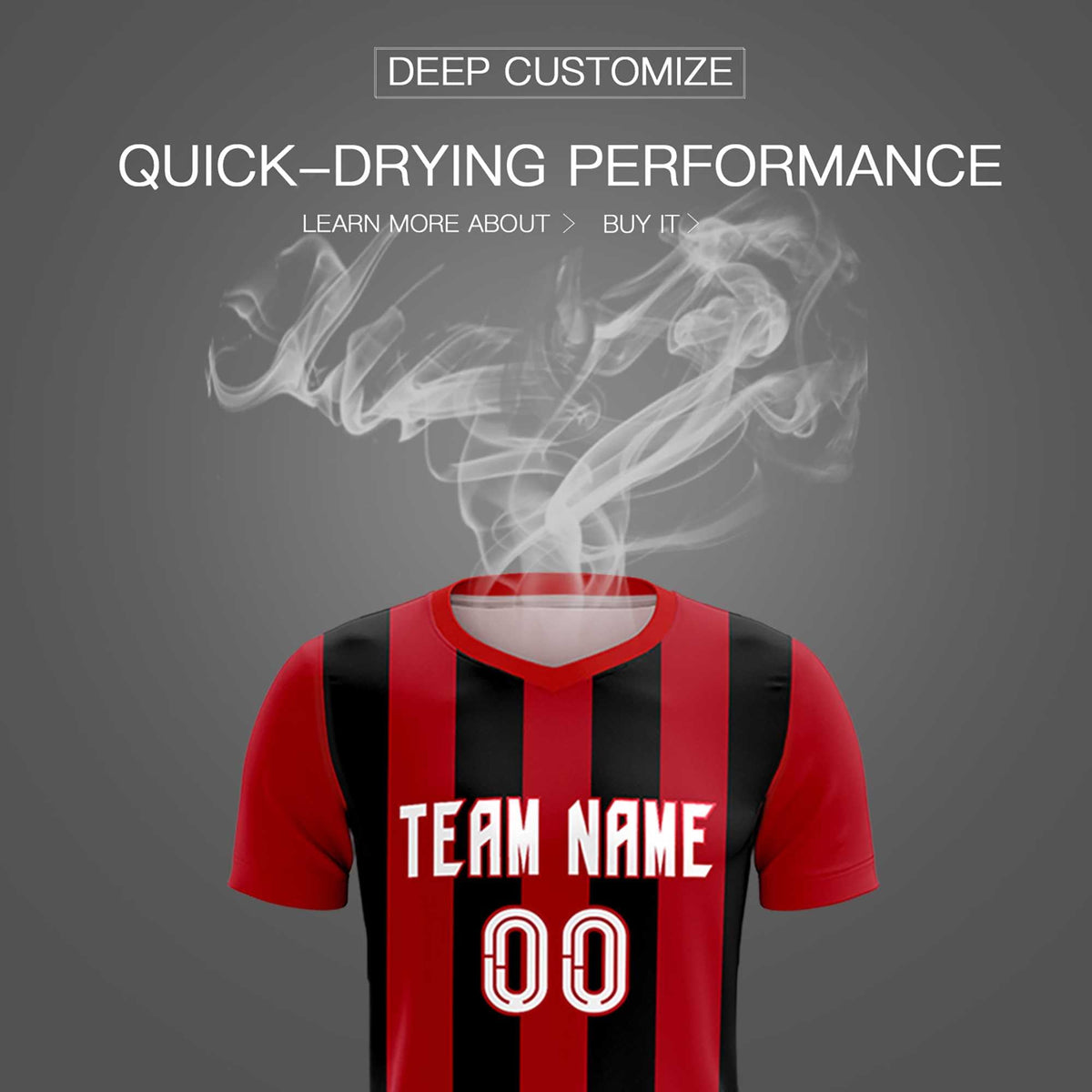 Custom Red Black Vertical Stripes Casual Outdoor Football Kits Jersey