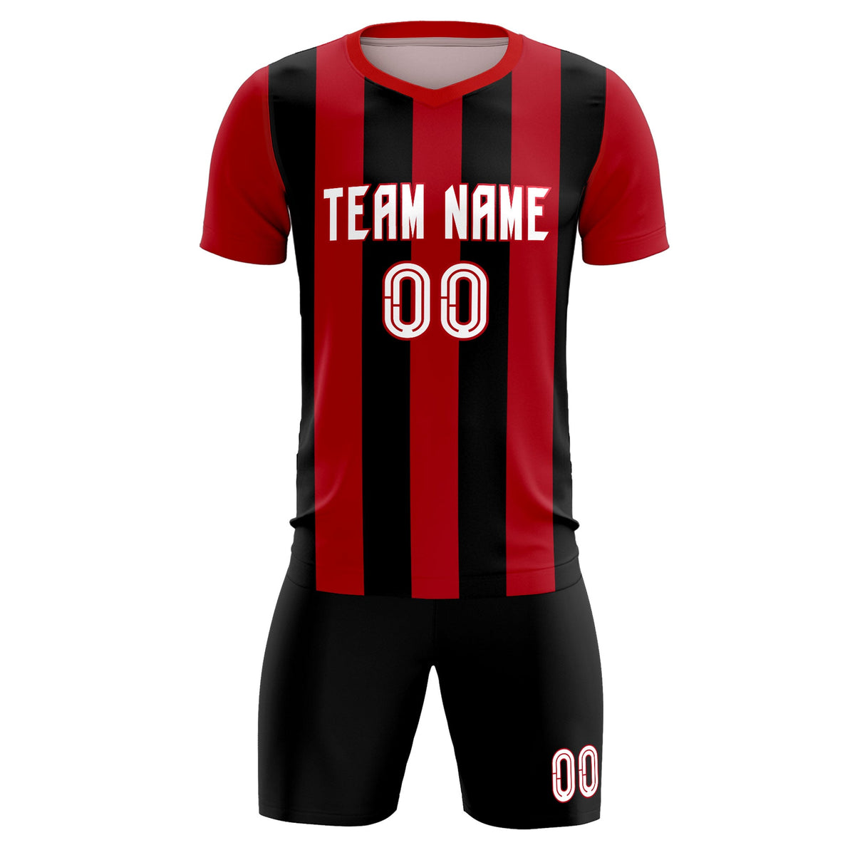Custom Red Black Vertical Stripes Casual Outdoor Football Kits Jersey
