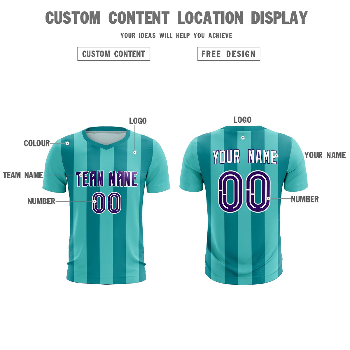 Custom Bright Green Aqua Vertical Stripes Casual Outdoor Football Kits Jersey