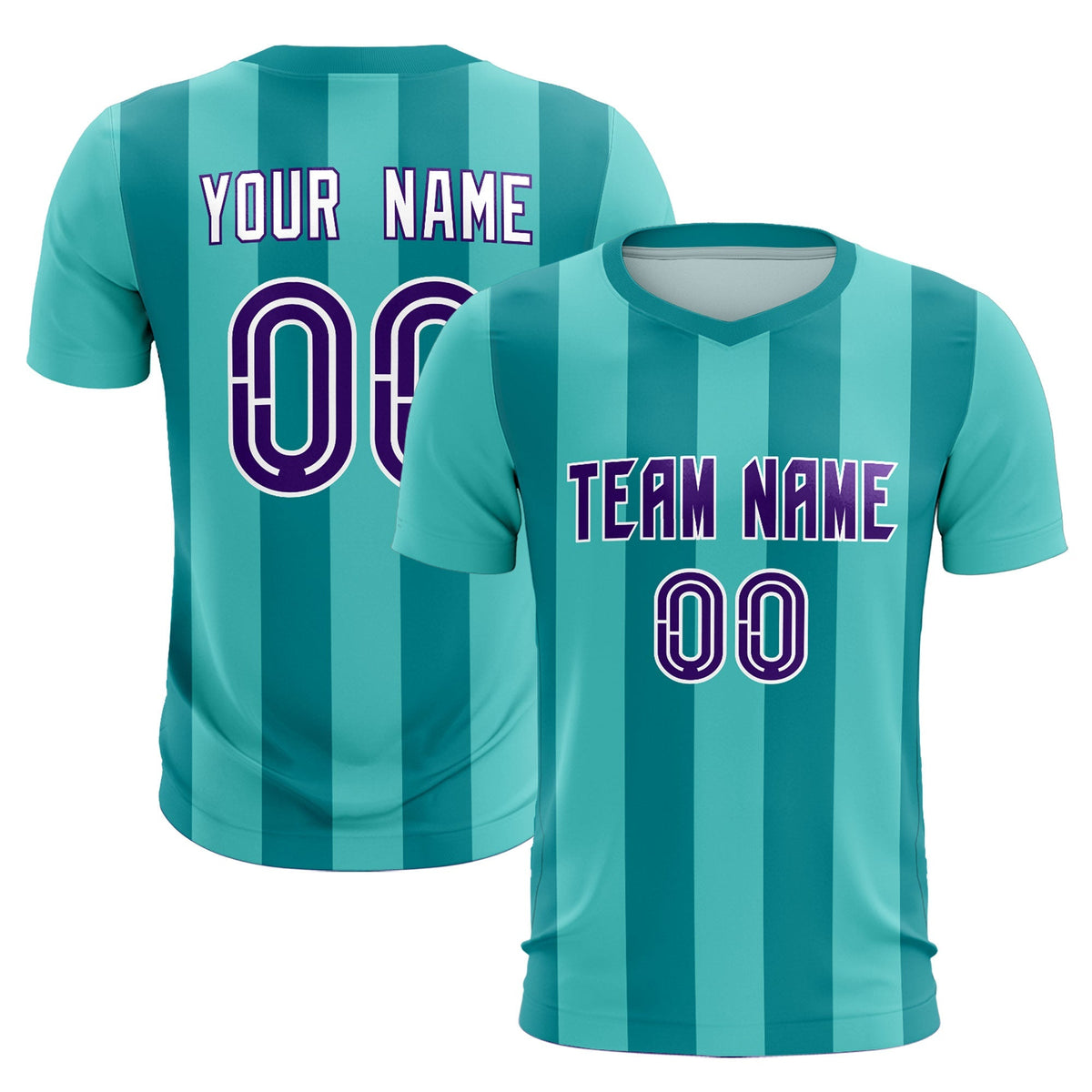 Custom Bright Green Aqua Vertical Stripes Casual Outdoor Football Kits Jersey