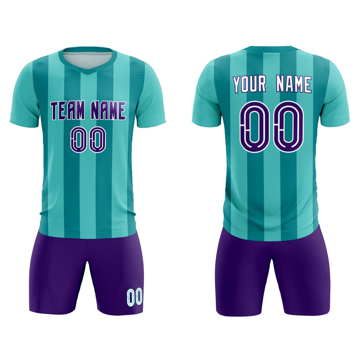 Custom Bright Green Aqua Vertical Stripes Casual Outdoor Football Kits Jersey