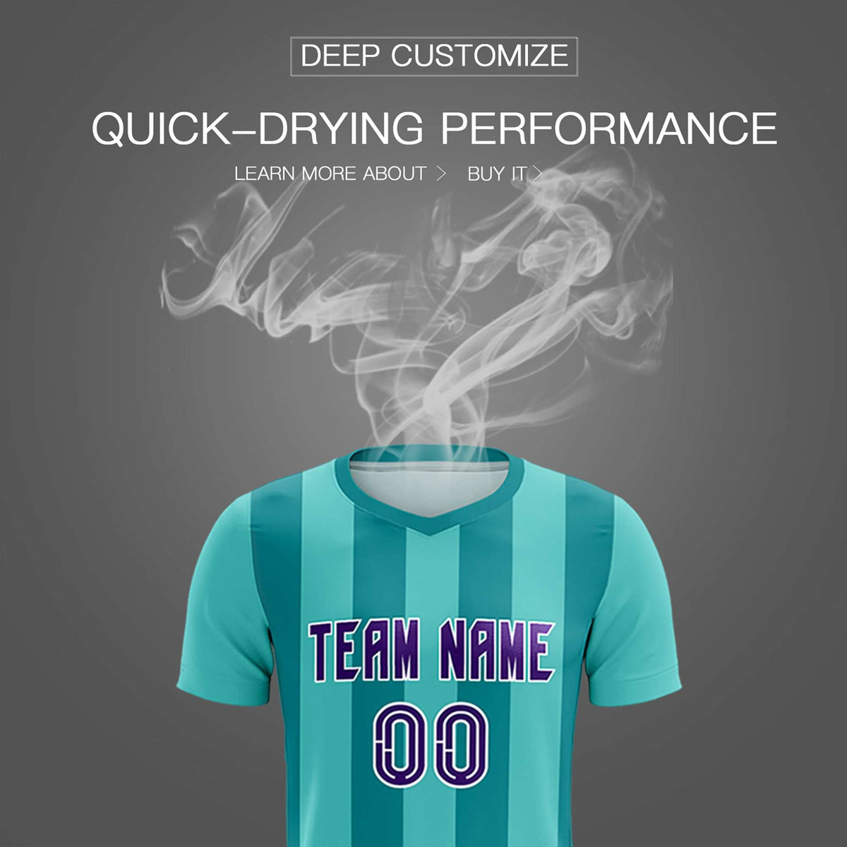 Custom Bright Green Aqua Vertical Stripes Casual Outdoor Football Kits Jersey