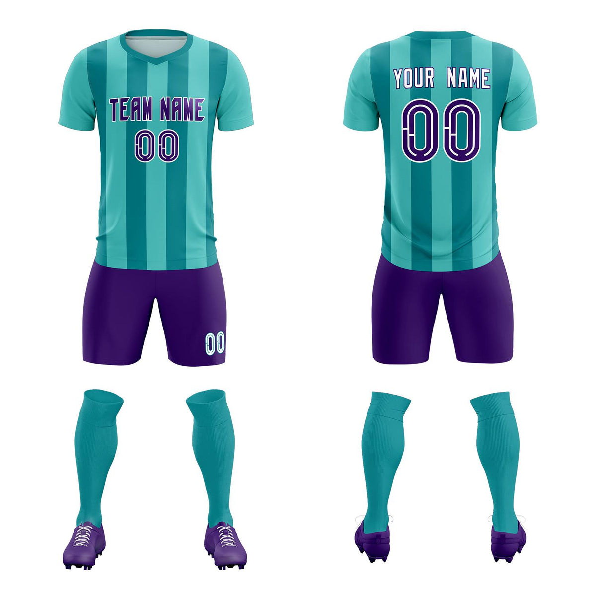 Custom Bright Green Aqua Vertical Stripes Casual Outdoor Football Kits Jersey
