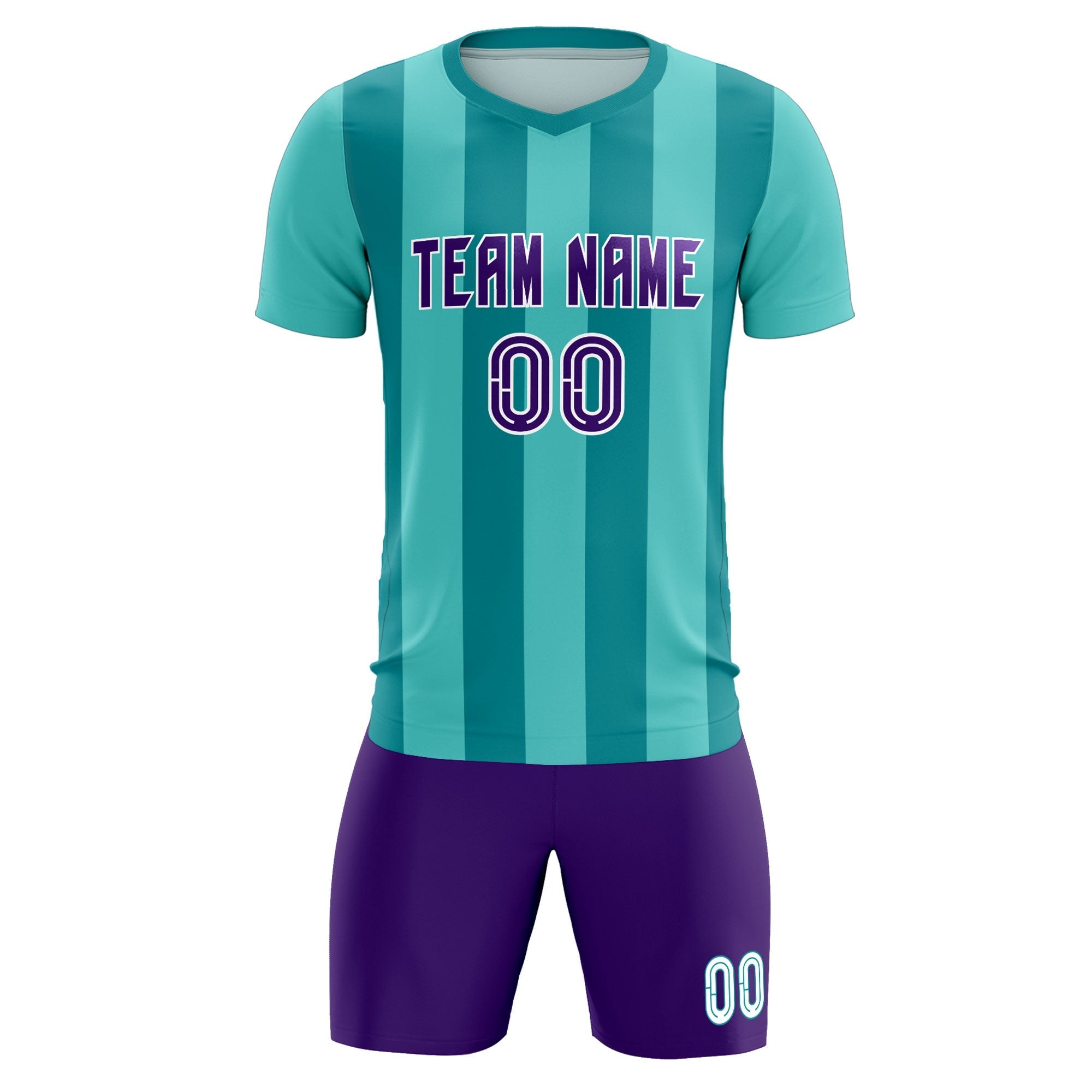 Custom Bright Green Aqua Vertical Stripes Casual Outdoor Football Kits Jersey