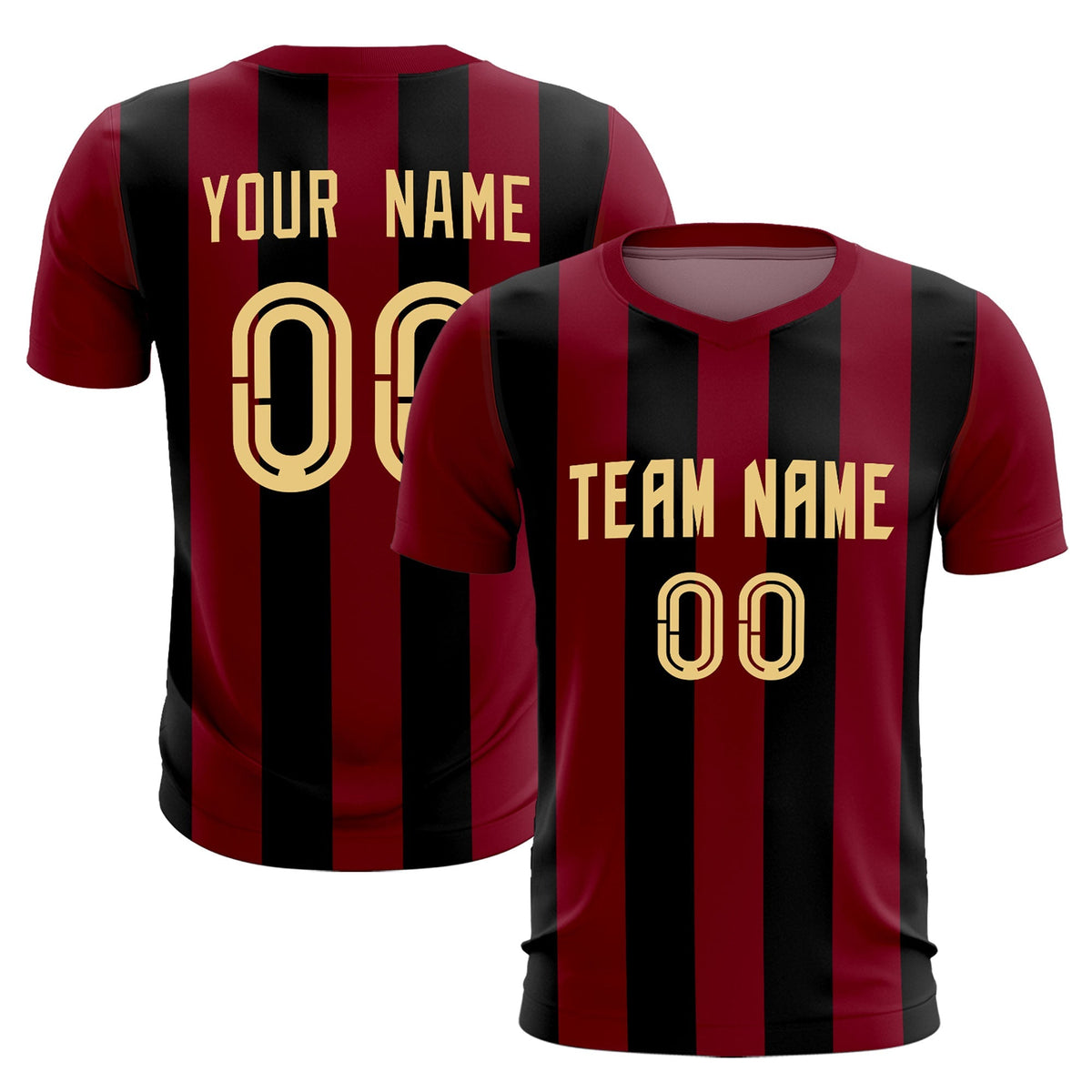 Custom Crimson Black Vertical Stripes Casual Outdoor Football Kits Jersey
