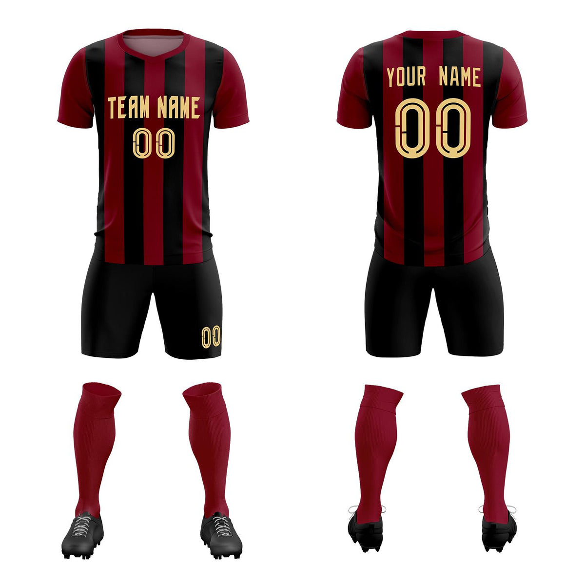 Custom Crimson Black Vertical Stripes Casual Outdoor Football Kits Jersey