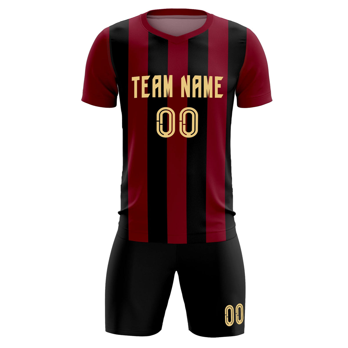 Custom Crimson Black Vertical Stripes Casual Outdoor Football Kits Jersey
