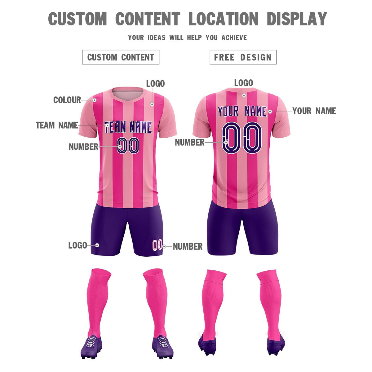 Custom Light Pink Pink Vertical Stripes Casual Outdoor Football Kits Jersey