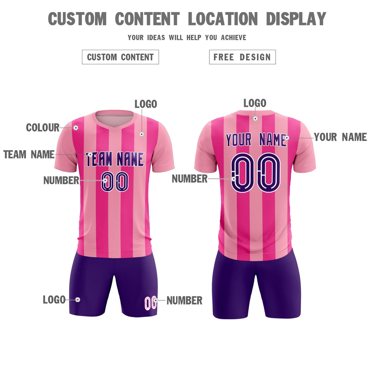 Custom Light Pink Pink Vertical Stripes Casual Outdoor Football Kits Jersey