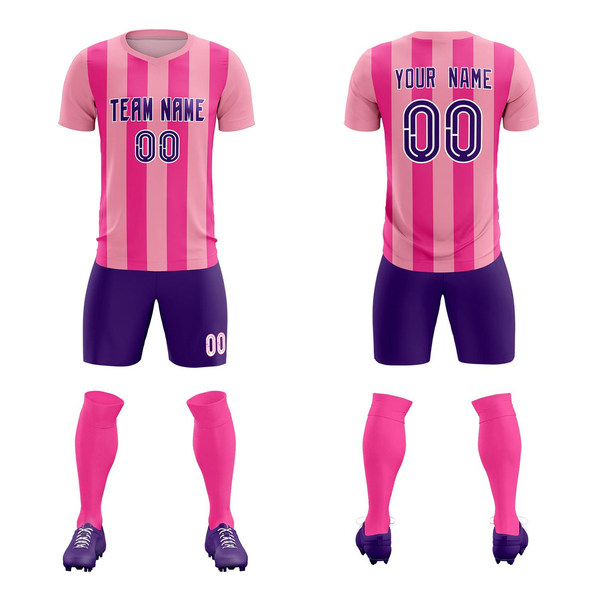 Custom Light Pink Pink Vertical Stripes Casual Outdoor Football Kits Jersey