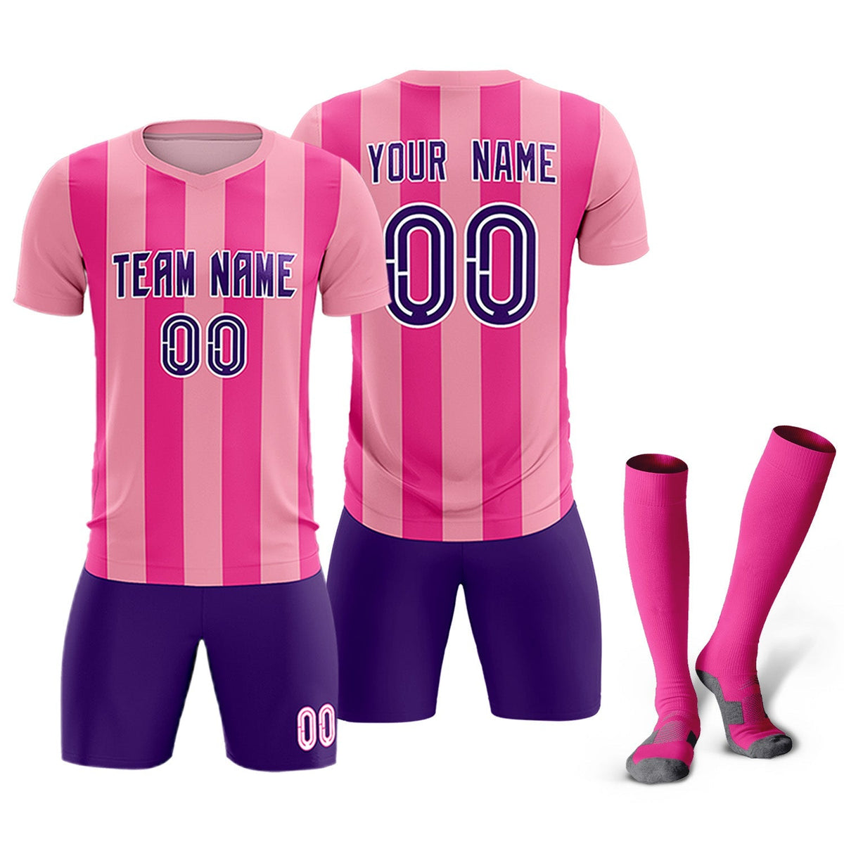 Custom Light Pink Pink Vertical Stripes Casual Outdoor Football Kits Jersey
