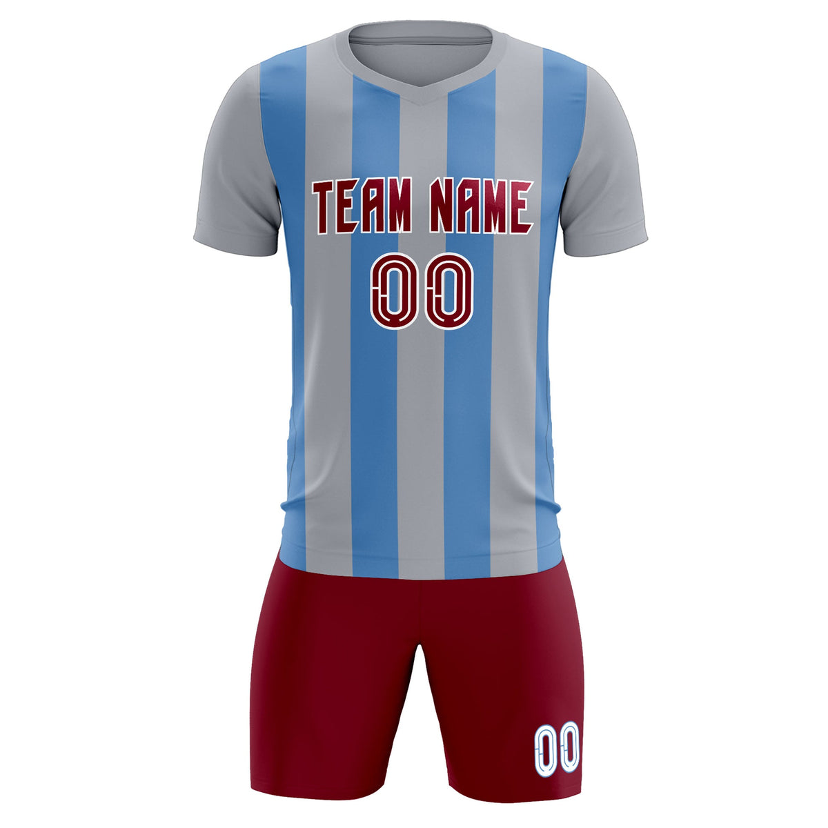Custom Gray Light Blue Vertical Stripes Casual Outdoor Football Kits Jersey