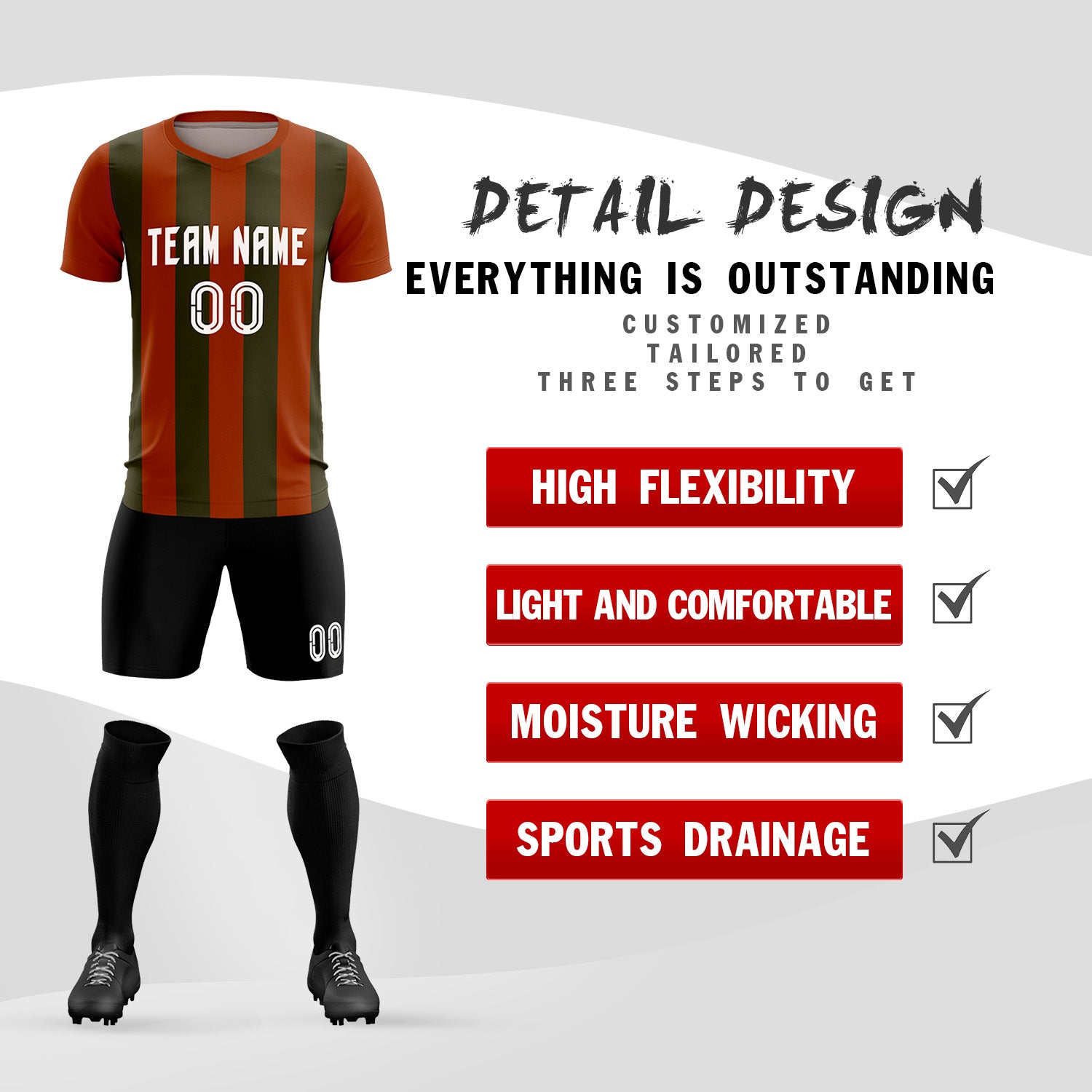 Custom Texas Orange Olive Vertical Stripes Casual Outdoor Football Kits Jersey