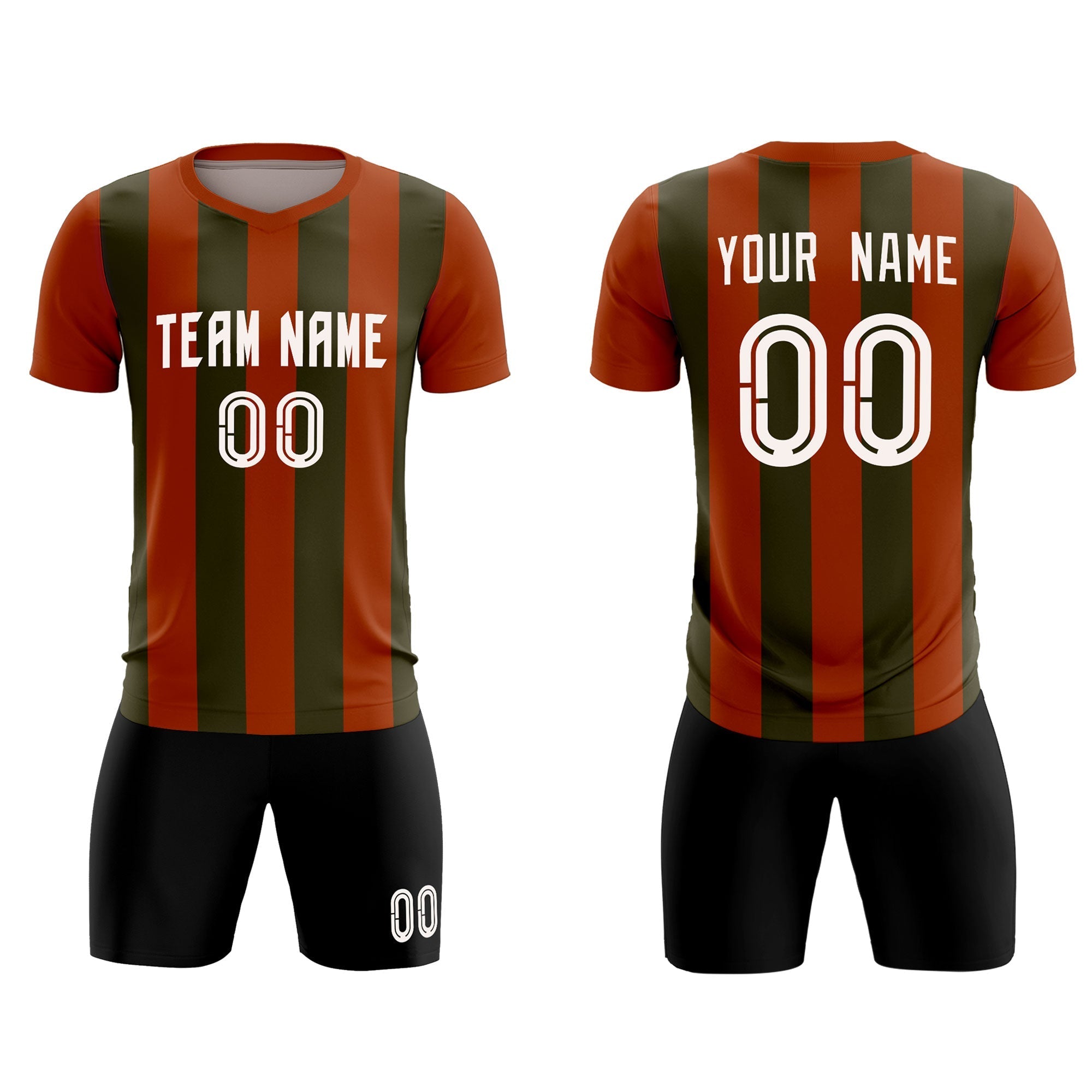 Custom Texas Orange Olive Vertical Stripes Casual Outdoor Football Kits Jersey