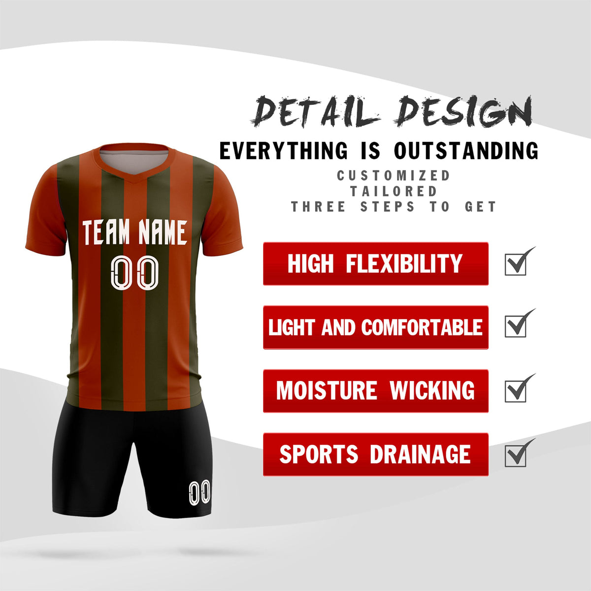 Custom Texas Orange Olive Vertical Stripes Casual Outdoor Football Kits Jersey