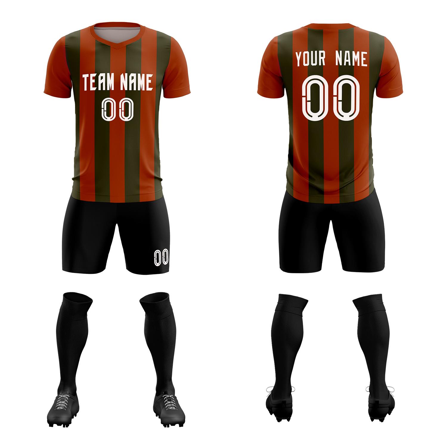 Custom Texas Orange Olive Vertical Stripes Casual Outdoor Football Kits Jersey
