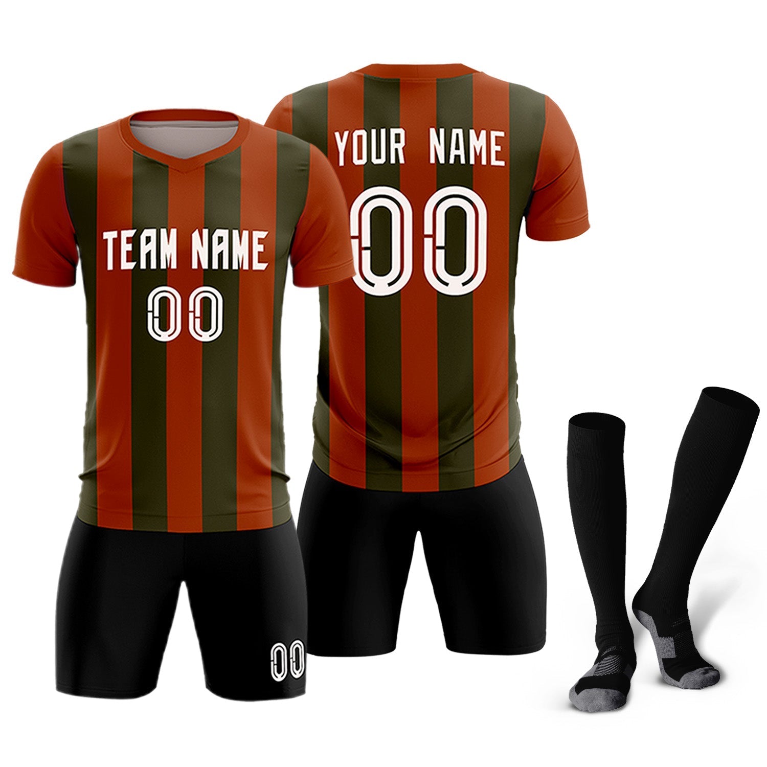 Custom Texas Orange Olive Vertical Stripes Casual Outdoor Football Kits Jersey