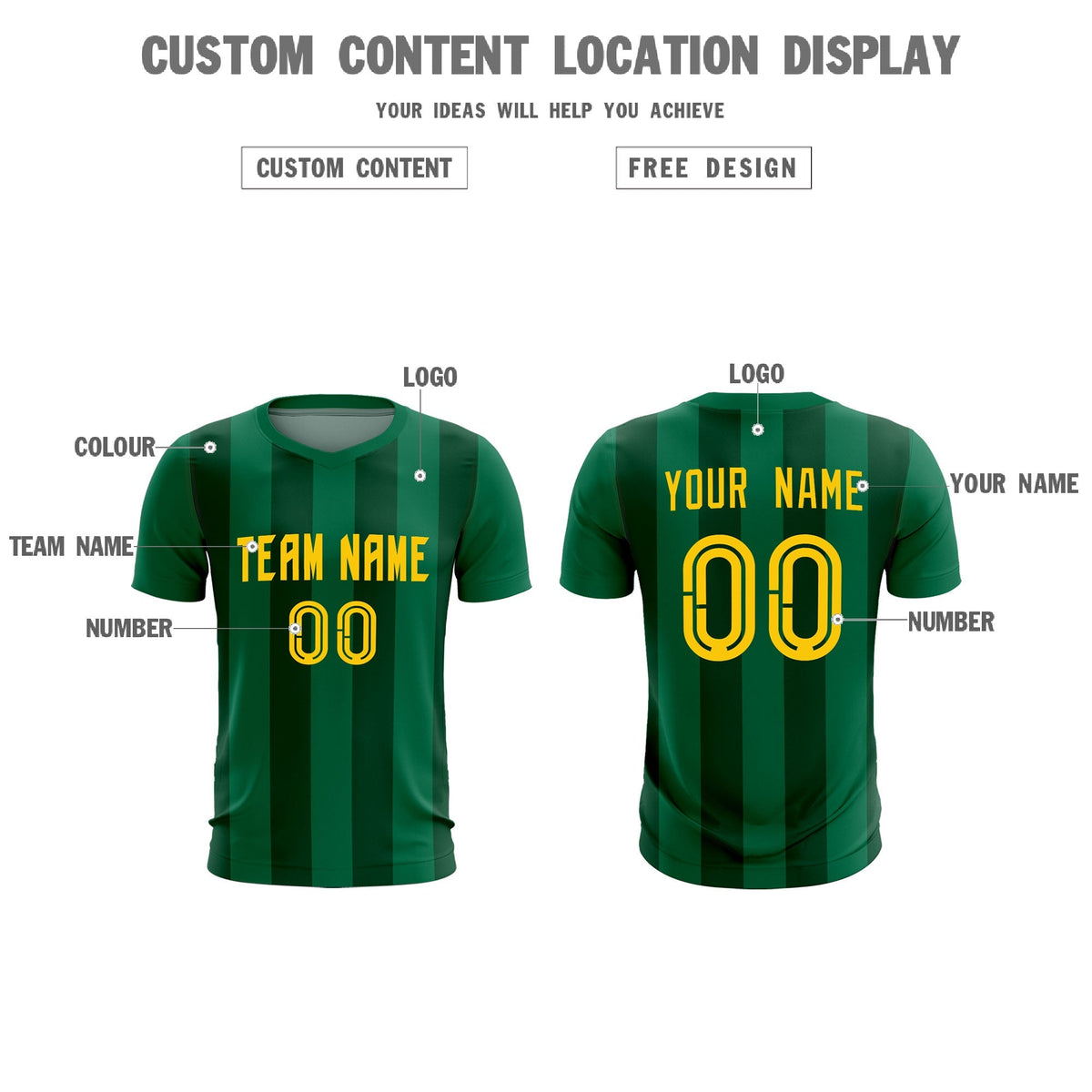 Custom Kelly Green Green Vertical Stripes Casual Outdoor Football Kits Jersey