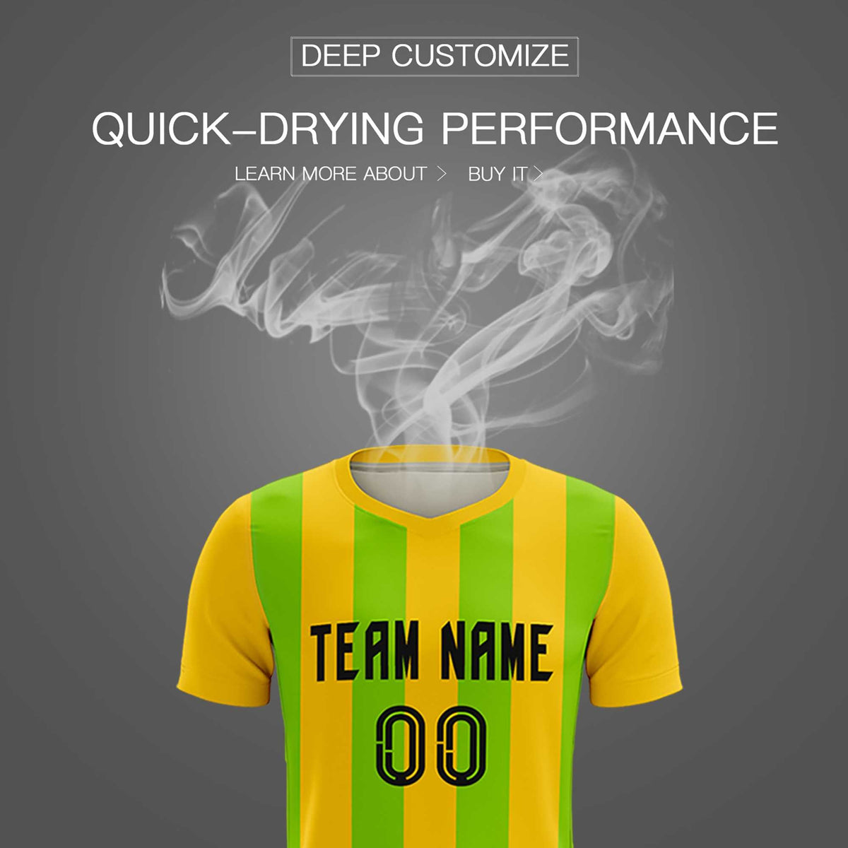 Custom Gold Neon Green Vertical Stripes Casual Outdoor Football Kits Jersey