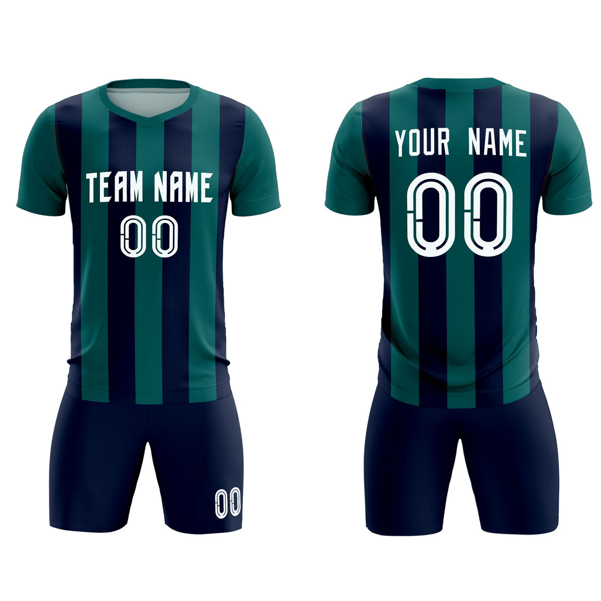 Custom Aqua Navy Vertical Stripes Casual Outdoor Football Kits Jersey