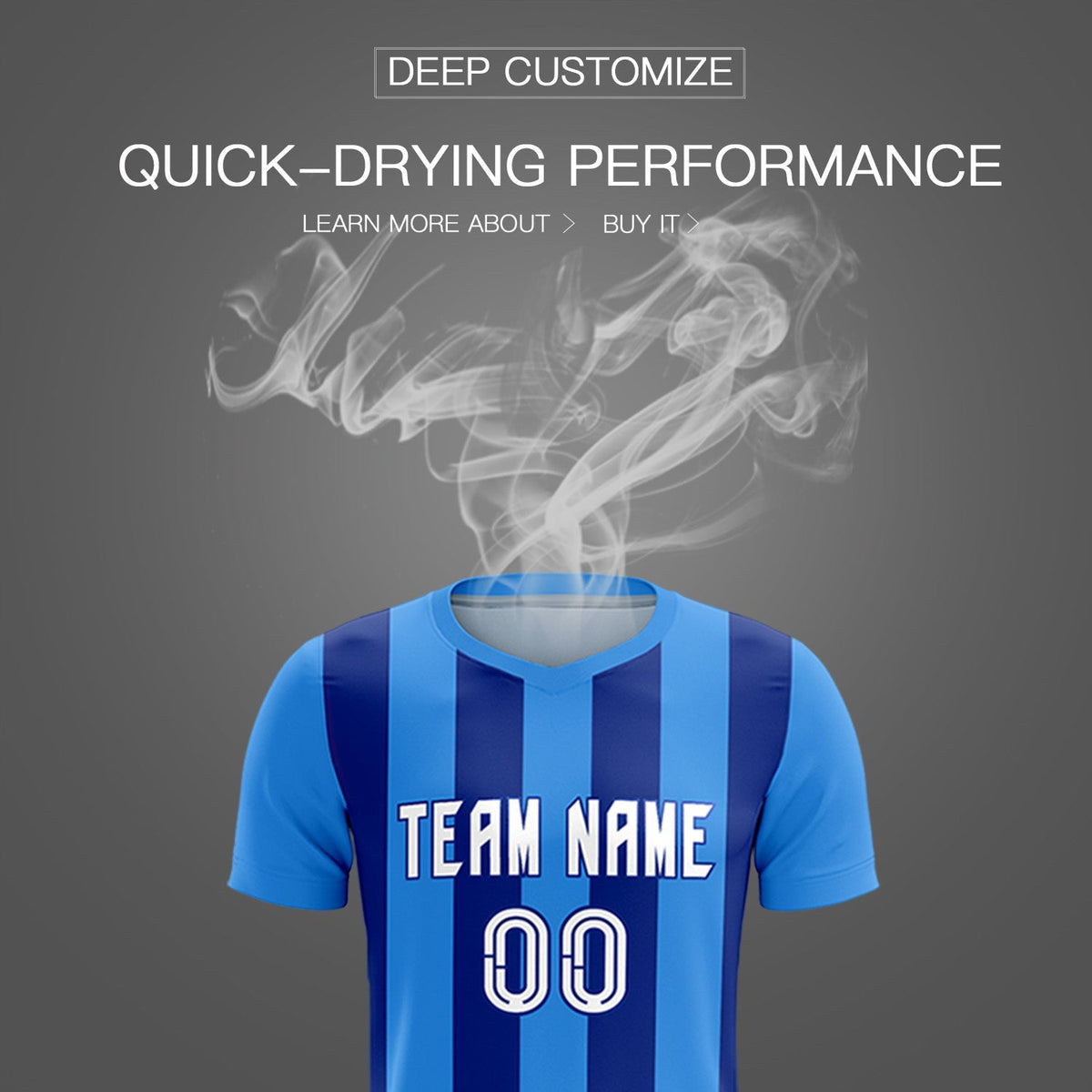 Custom Powder Blue Royal Vertical Stripes Casual Outdoor Football Kits Jersey