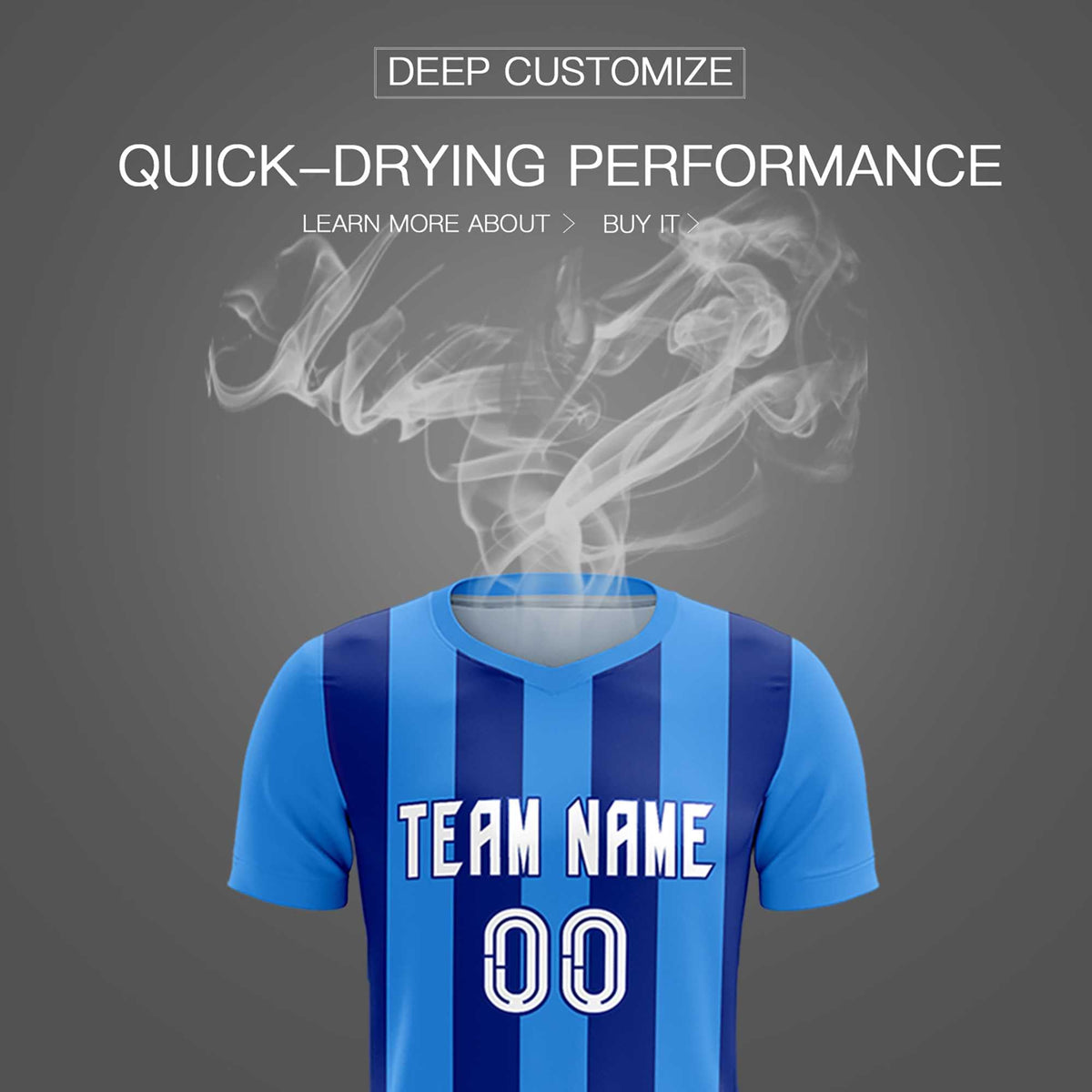 Custom Powder Blue Royal Vertical Stripes Casual Outdoor Football Kits Jersey