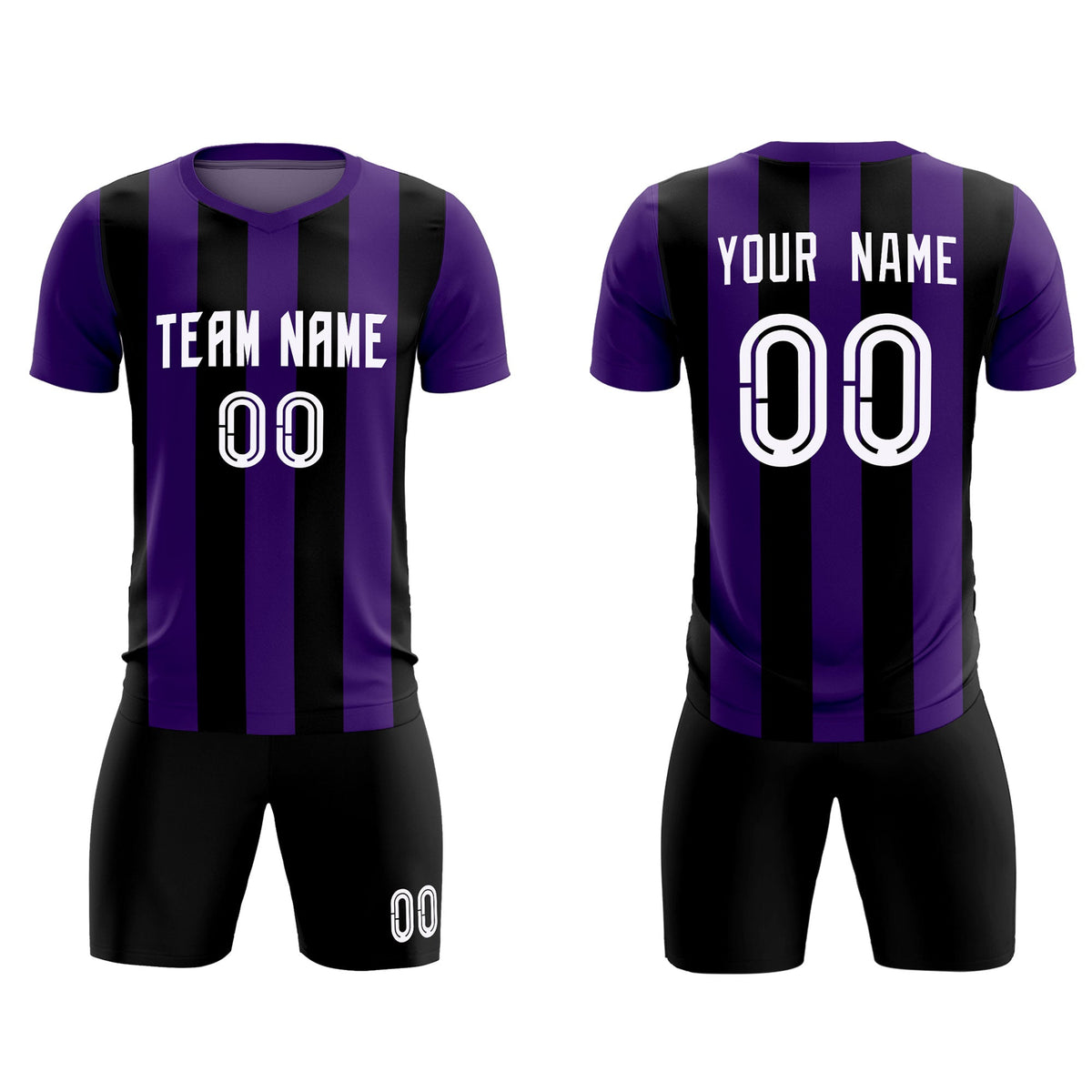 Custom Purple Black Vertical Stripes Casual Outdoor Football Kits Jersey