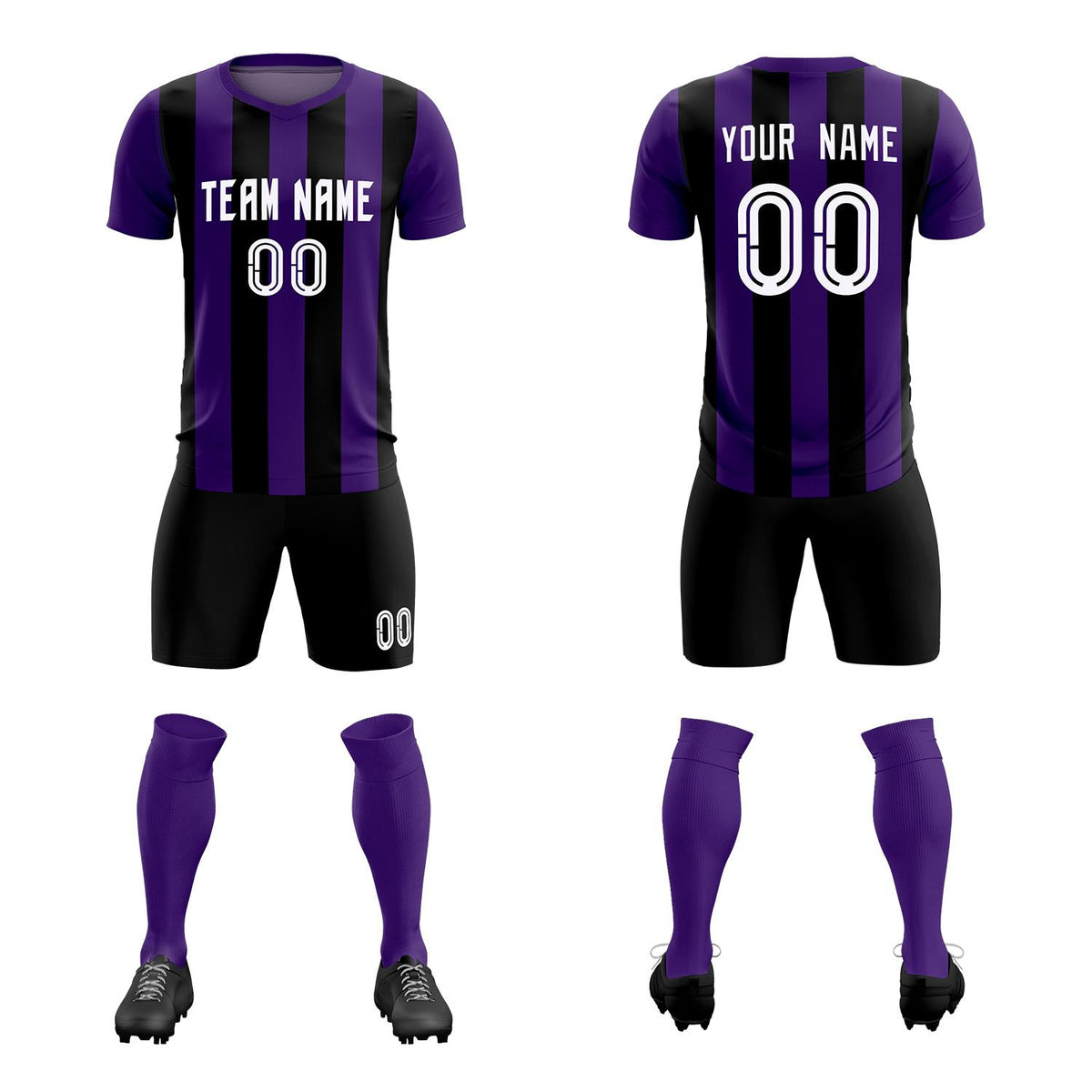 Custom Purple Black Vertical Stripes Casual Outdoor Football Kits Jersey
