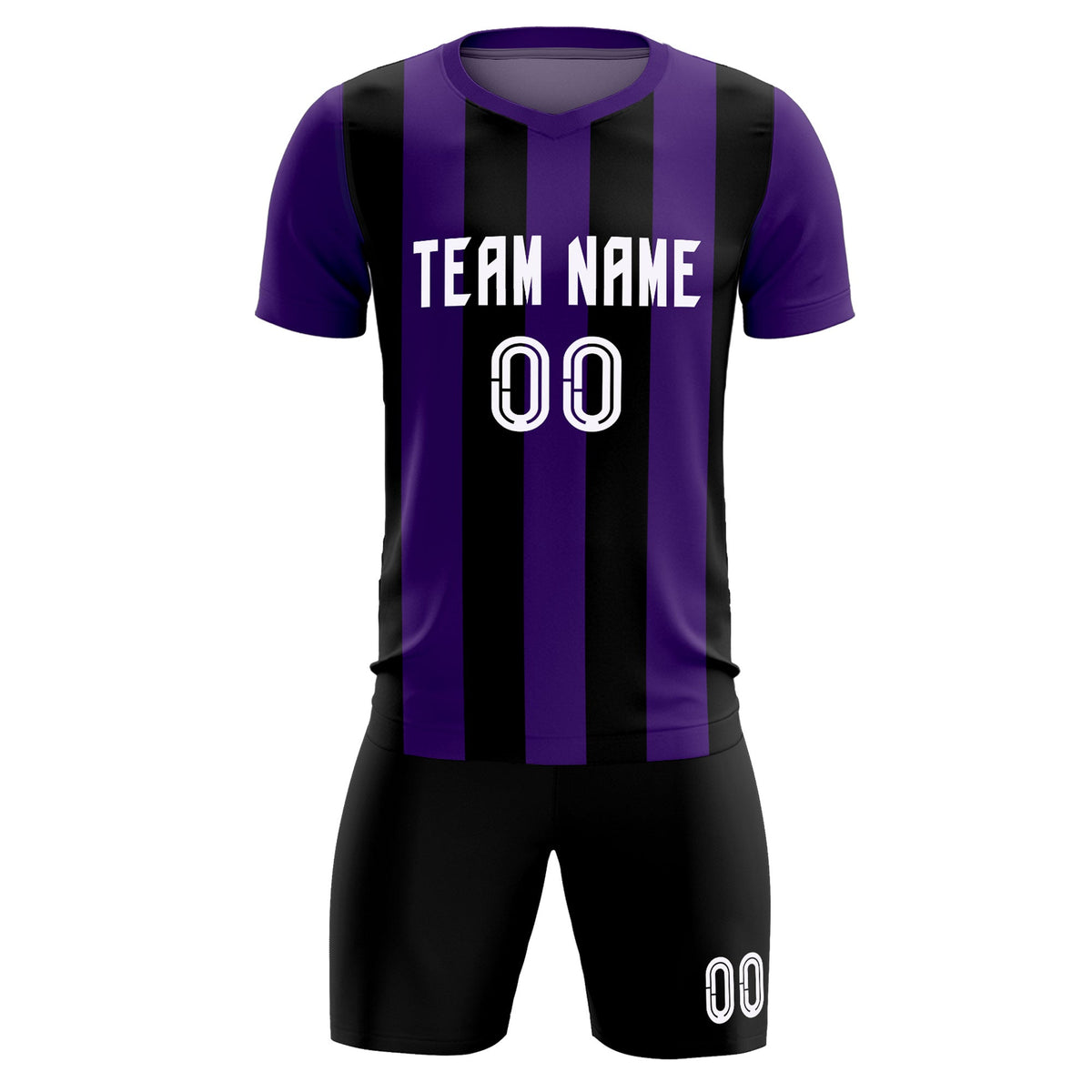 Custom Purple Black Vertical Stripes Casual Outdoor Football Kits Jersey