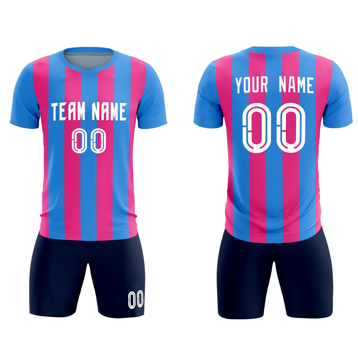Custom Powder Blue Pink Vertical Stripes Casual Outdoor Football Kits Jersey