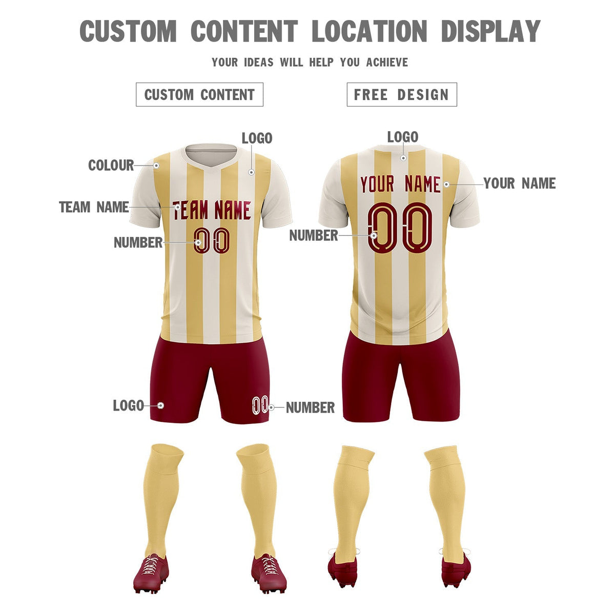 Custom Cream Khaki Vertical Stripes Casual Outdoor Football Kits Jersey