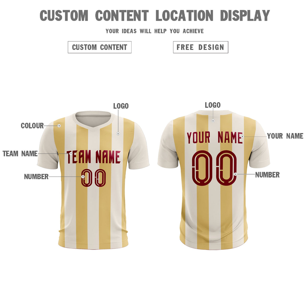 Custom Cream Khaki Vertical Stripes Casual Outdoor Football Kits Jersey