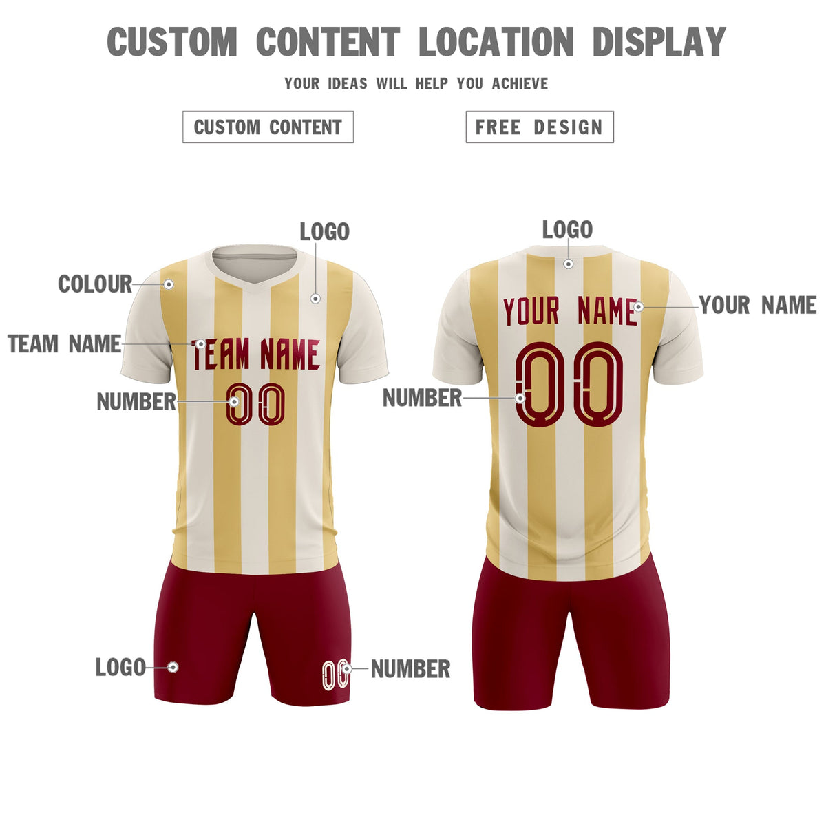 Custom Cream Khaki Vertical Stripes Casual Outdoor Football Kits Jersey