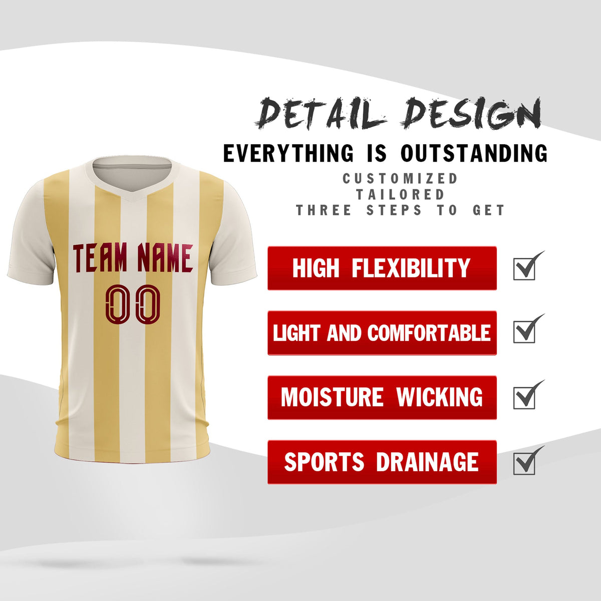 Custom Cream Khaki Vertical Stripes Casual Outdoor Football Kits Jersey