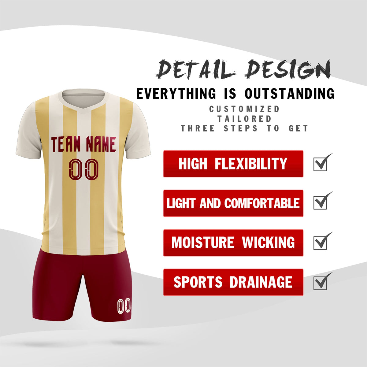 Custom Cream Khaki Vertical Stripes Casual Outdoor Football Kits Jersey