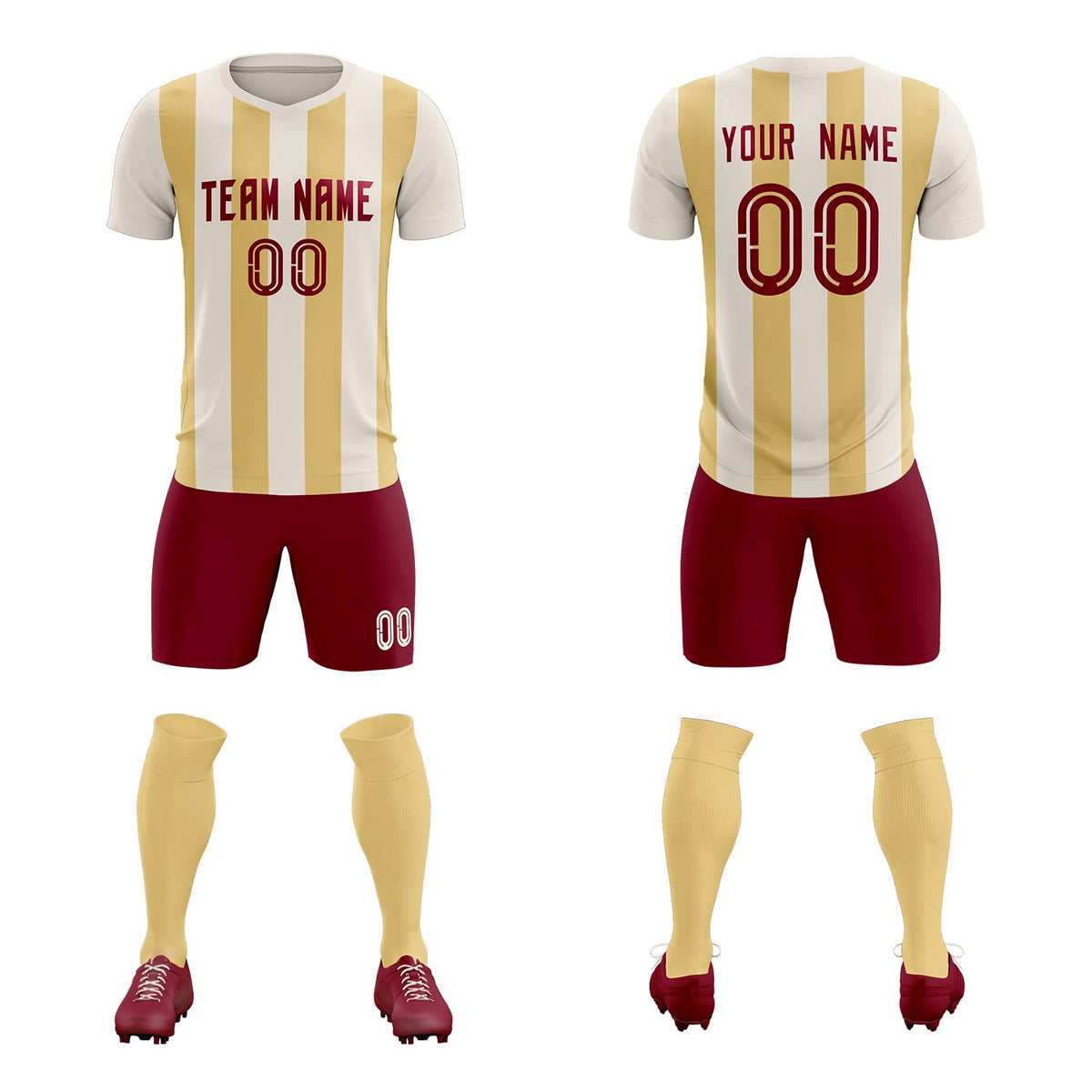Custom Cream Khaki Vertical Stripes Casual Outdoor Football Kits Jersey