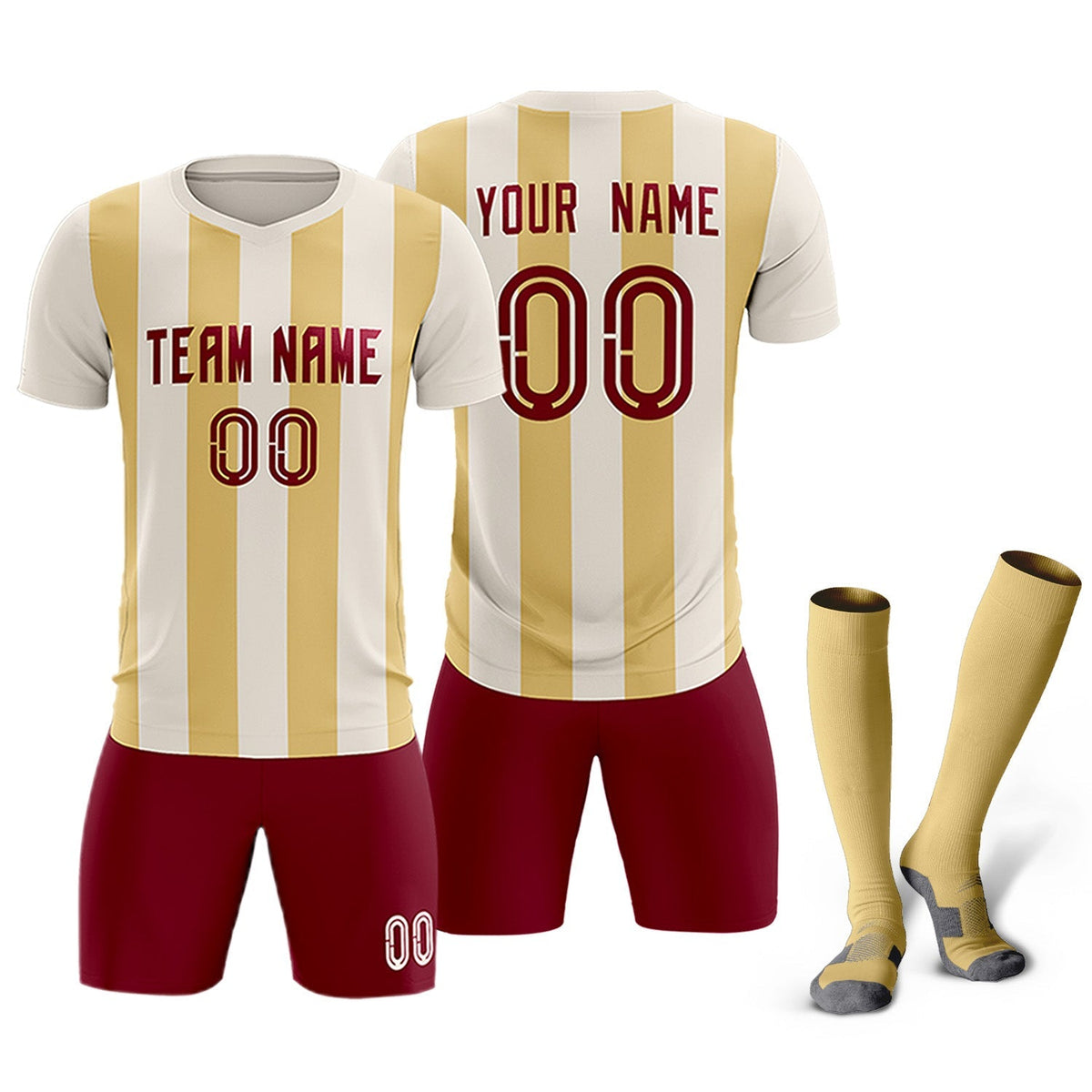 Custom Cream Khaki Vertical Stripes Casual Outdoor Football Kits Jersey