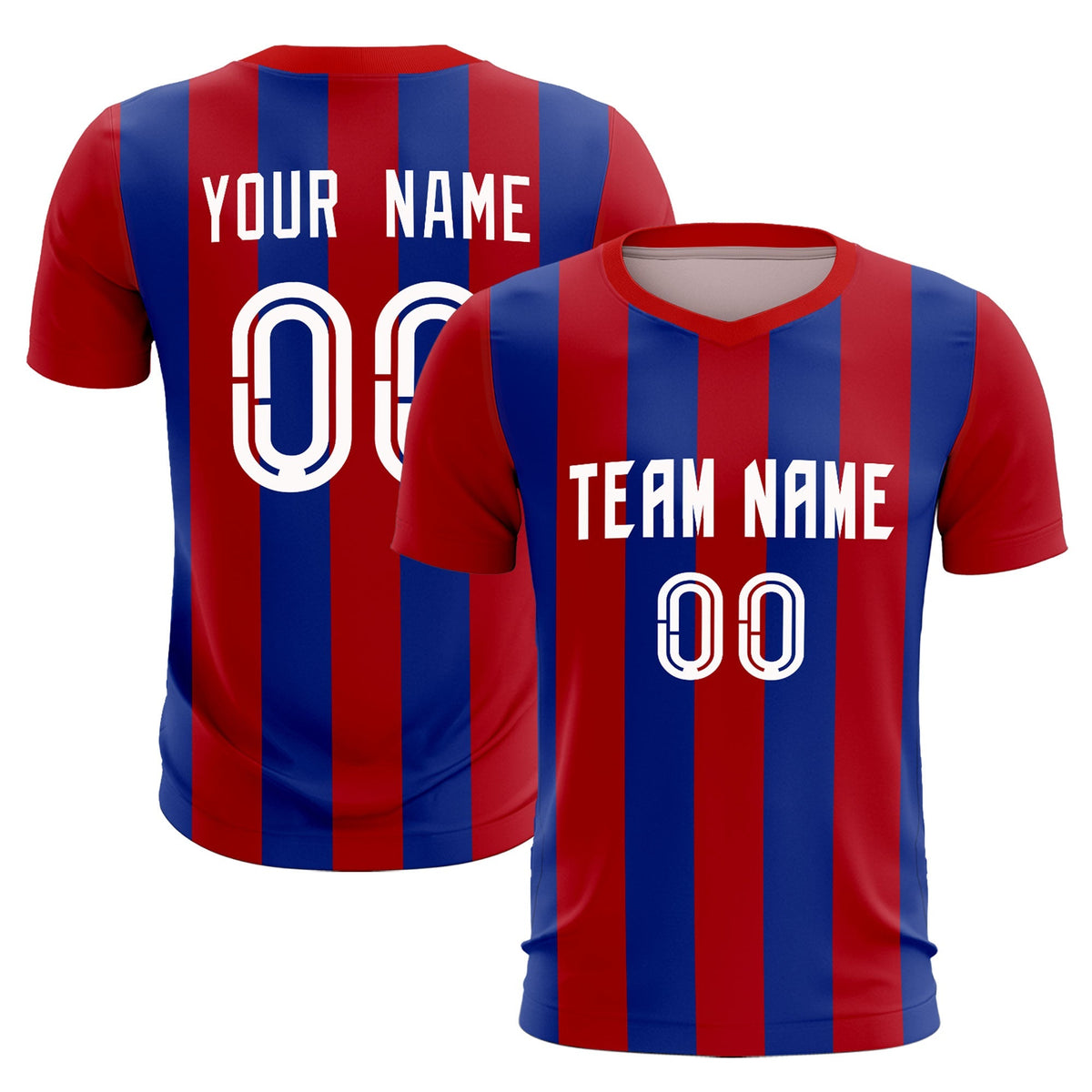 Custom Red Royal Vertical Stripes Casual Outdoor Football Kits Jersey