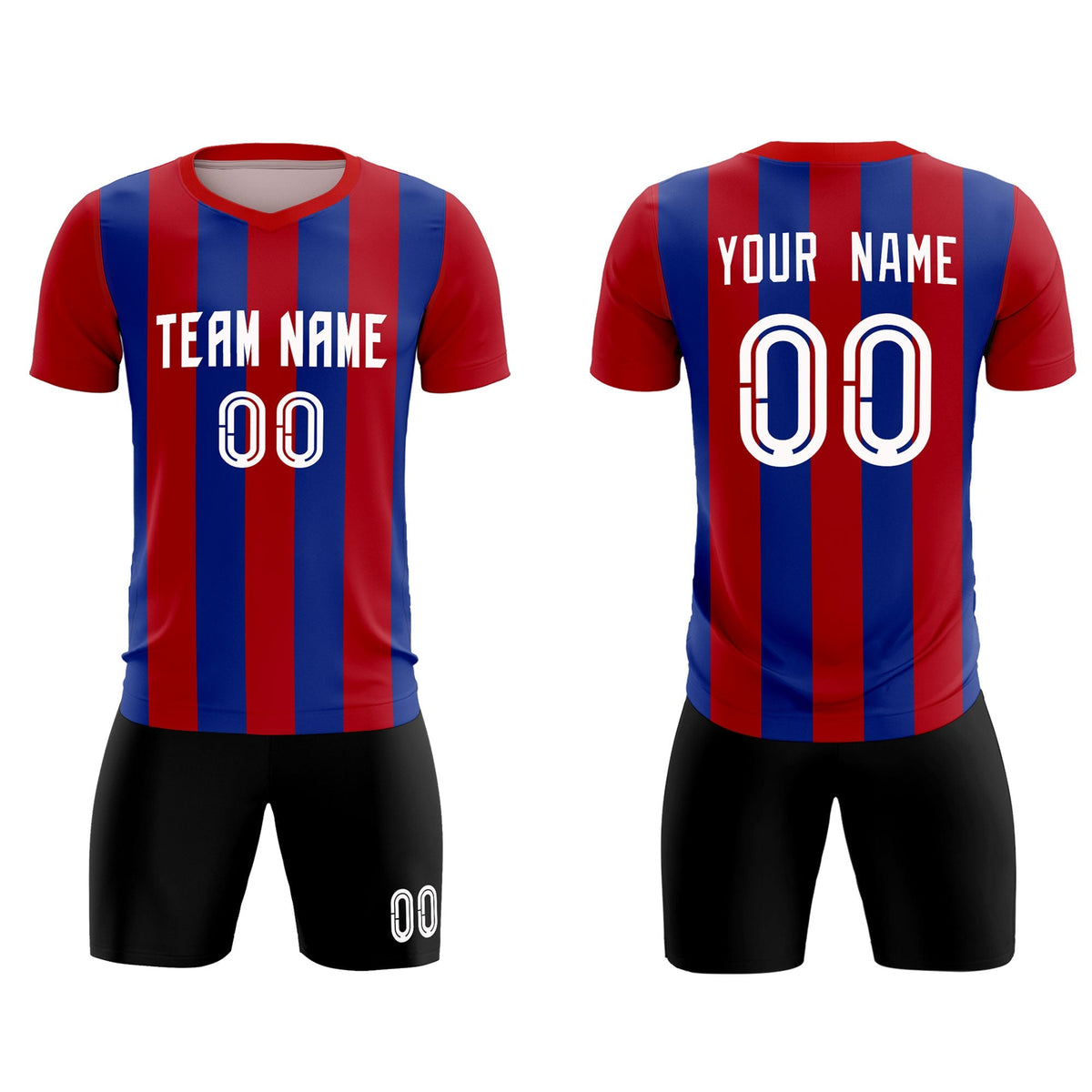 Custom Red Royal Vertical Stripes Casual Outdoor Football Kits Jersey