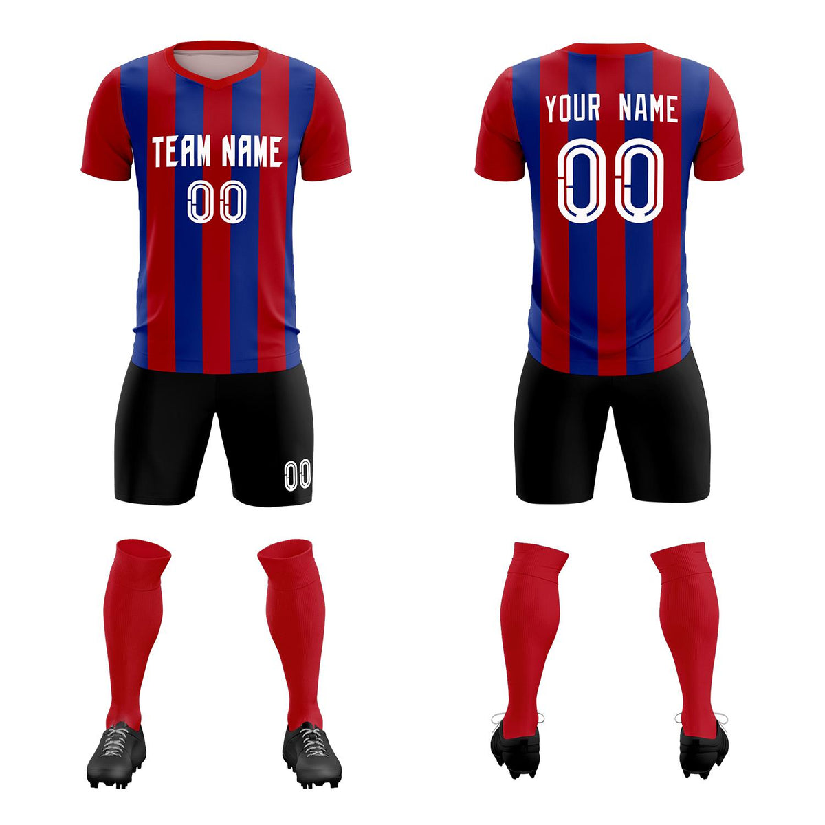 Custom Red Royal Vertical Stripes Casual Outdoor Football Kits Jersey